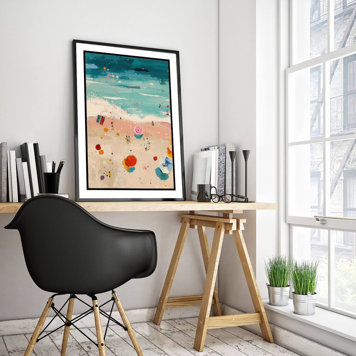 Blackpool Beach Travel Poster - Aerial Beach Art Print - Impasto Beach Painting - Lancashire Panel 1/3