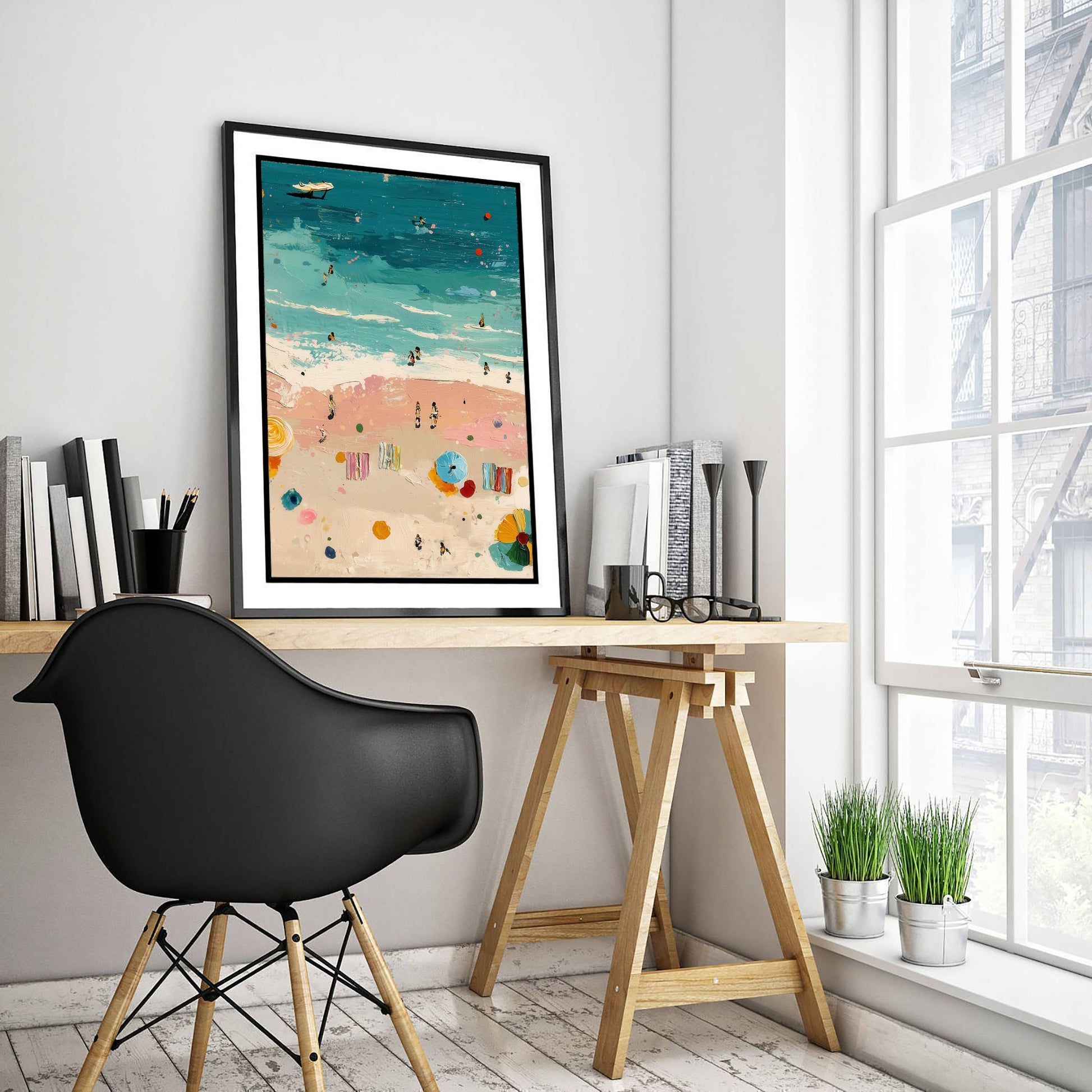 Blackpool Beach Travel Poster - Aerial Beach Art Print - Impasto Beach Painting - Lancashire Panel 2/3