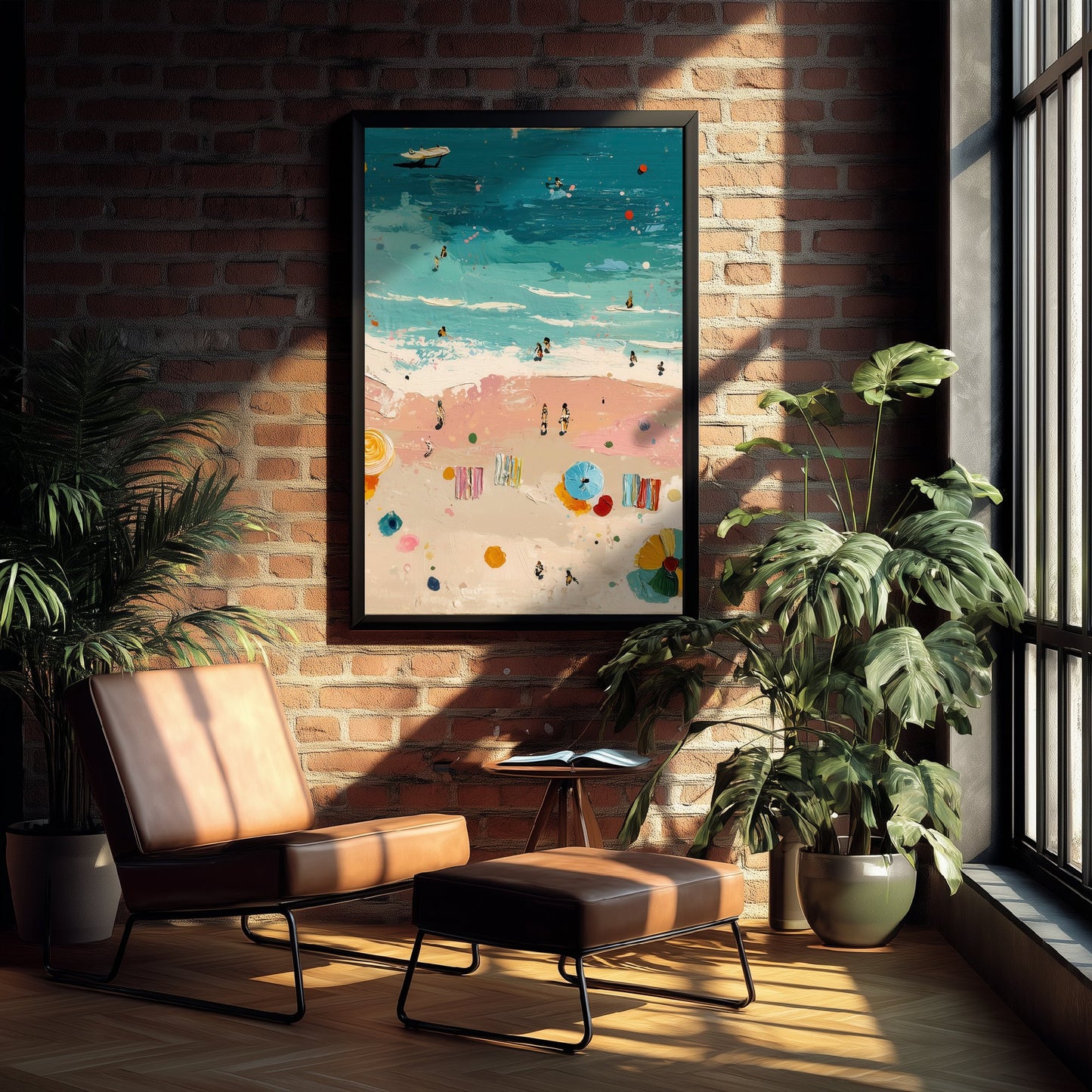 Blackpool Beach Travel Poster - Aerial Beach Art Print - Impasto Beach Painting - Lancashire Panel 2/3