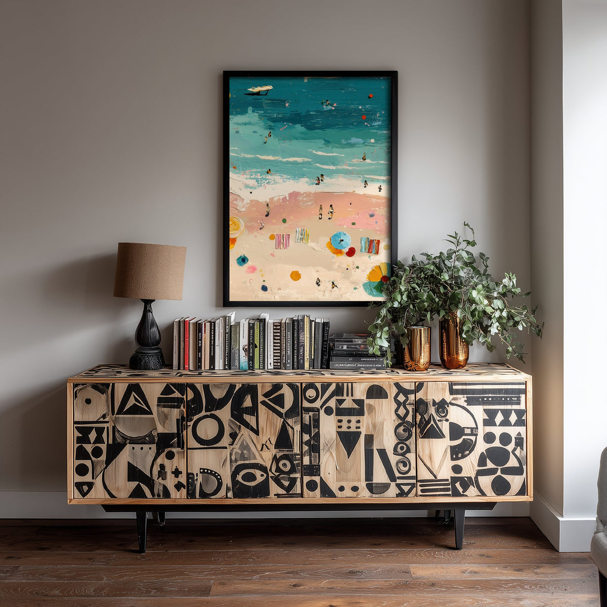 Blackpool Beach Travel Poster - Aerial Beach Art Print - Impasto Beach Painting - Lancashire Panel 2/3
