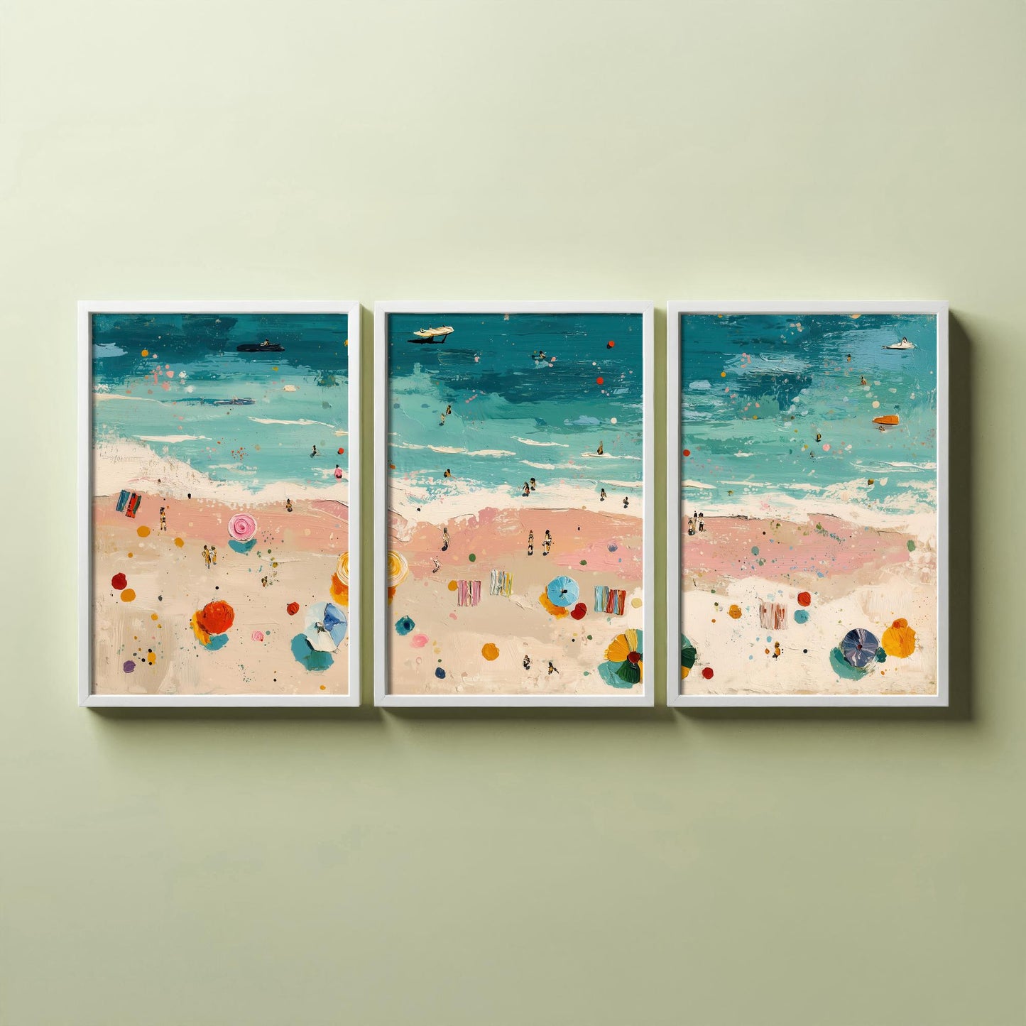 Blackpool Beach Set of Three Prints - Aerial Lancashire Coast Posters - Palette Knife Oil Painting - Seaside Resort Wall Art