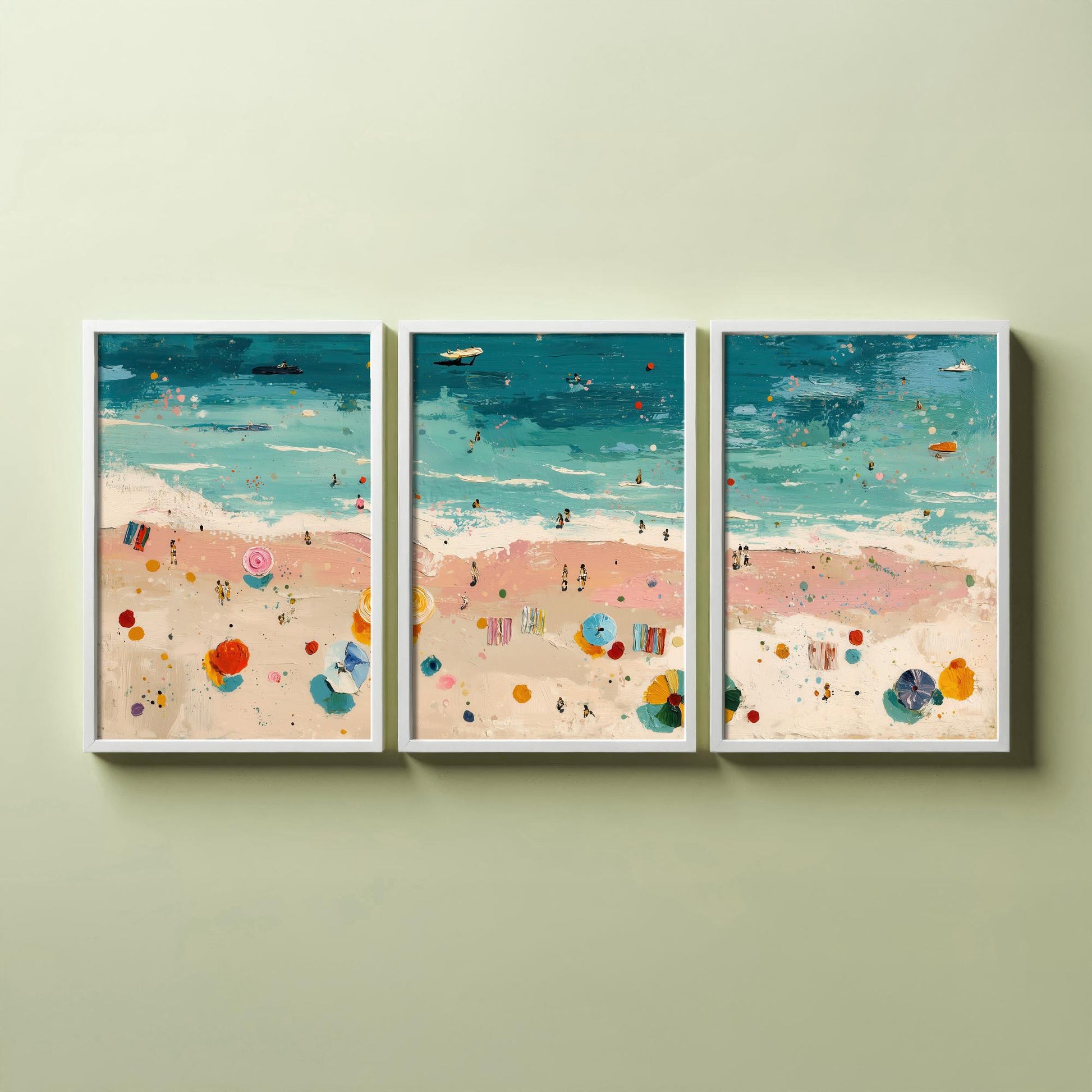 Blackpool Beach Set of Three Prints - Aerial Lancashire Coast Posters - Palette Knife Oil Painting - Seaside Resort Wall Art