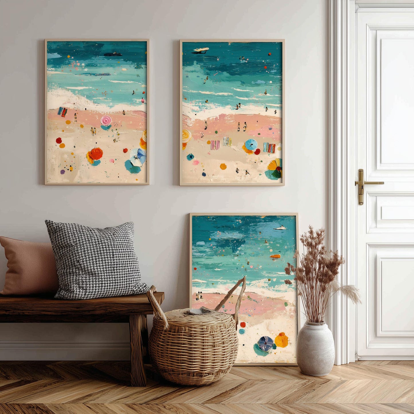 Blackpool Beach Set of Three Prints - Aerial Lancashire Coast Posters - Palette Knife Oil Painting - Seaside Resort Wall Art