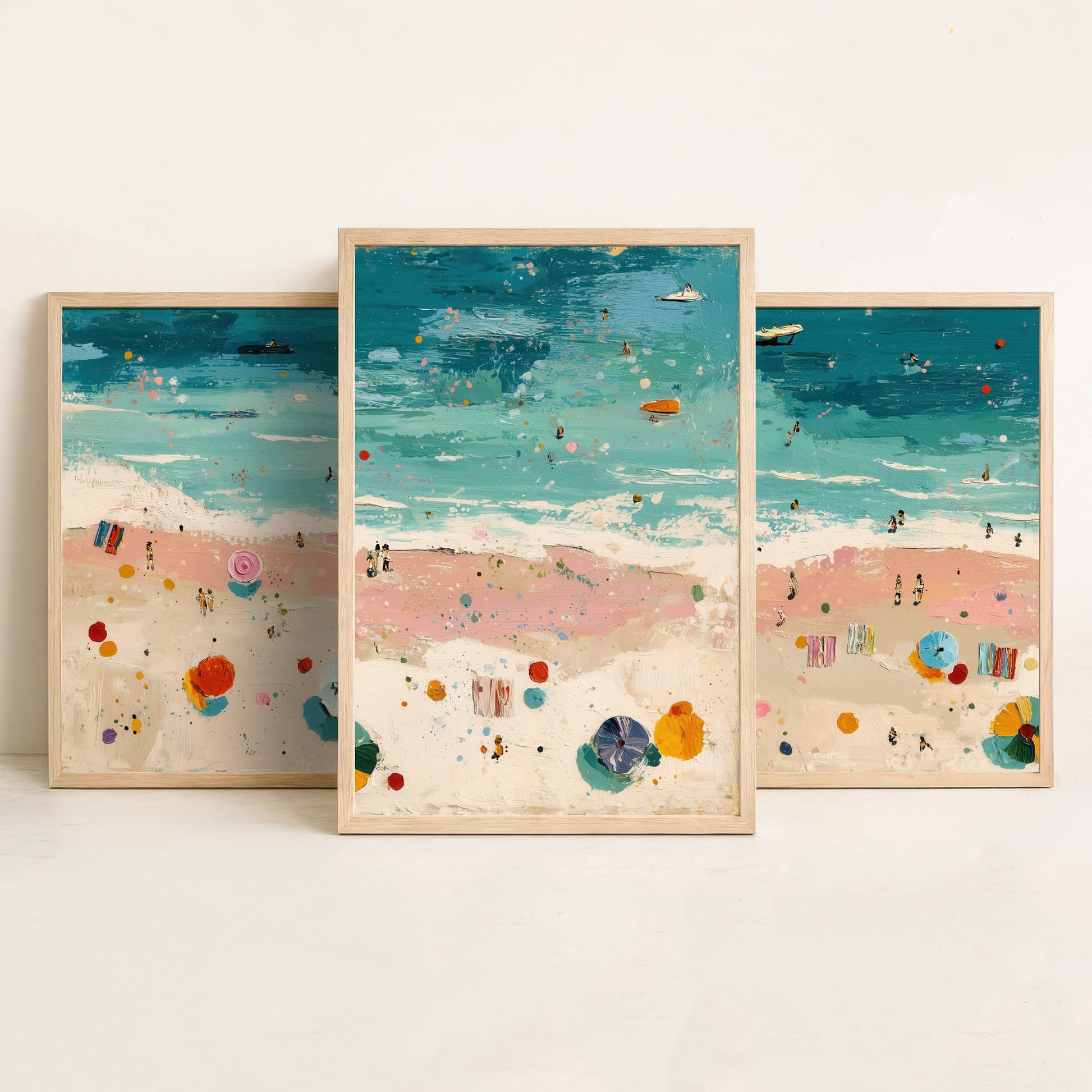 Blackpool Beach Set of Three Prints - Aerial Lancashire Coast Posters - Palette Knife Oil Painting - Seaside Resort Wall Art