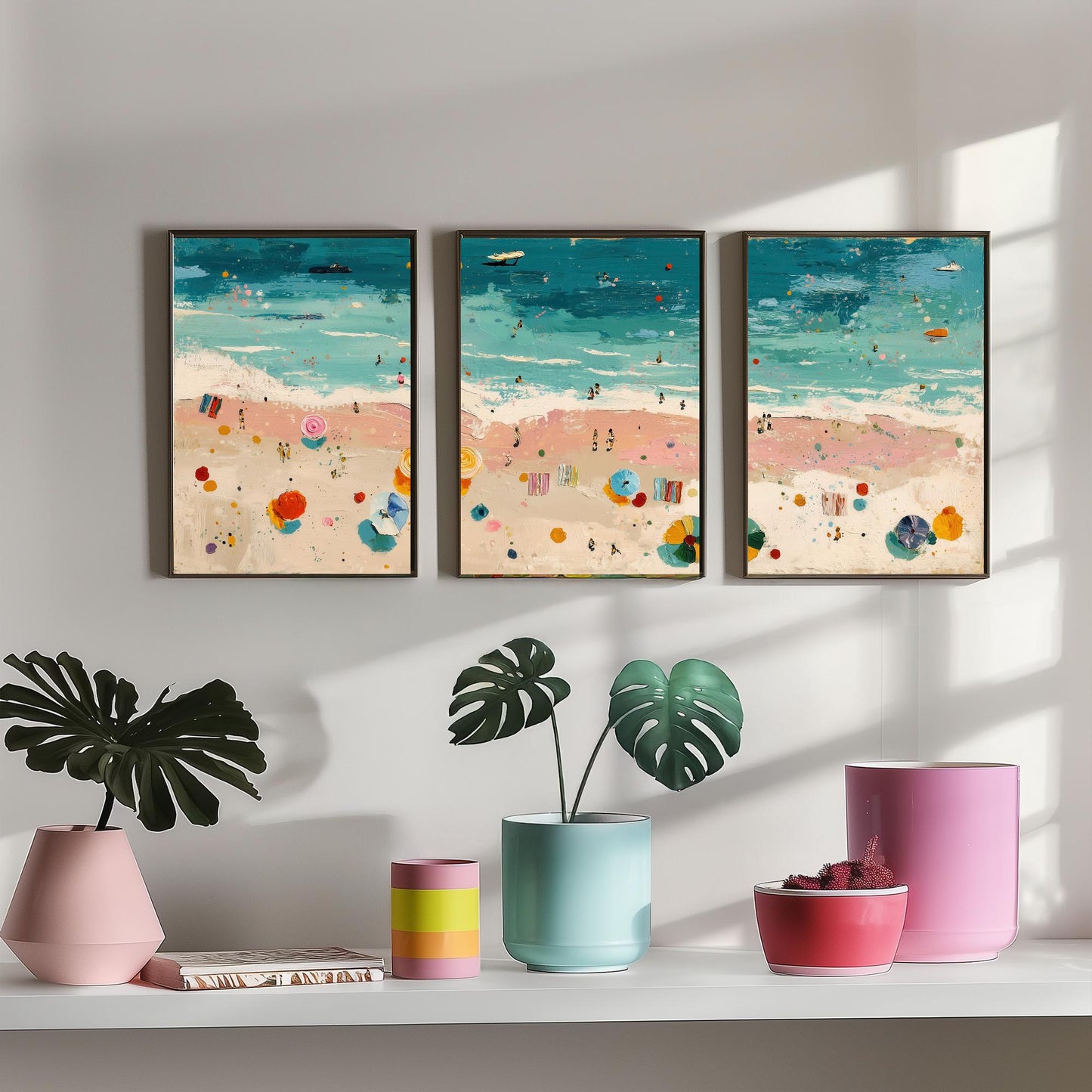 Blackpool Beach Set of Three Prints - Aerial Lancashire Coast Posters - Palette Knife Oil Painting - Seaside Resort Wall Art