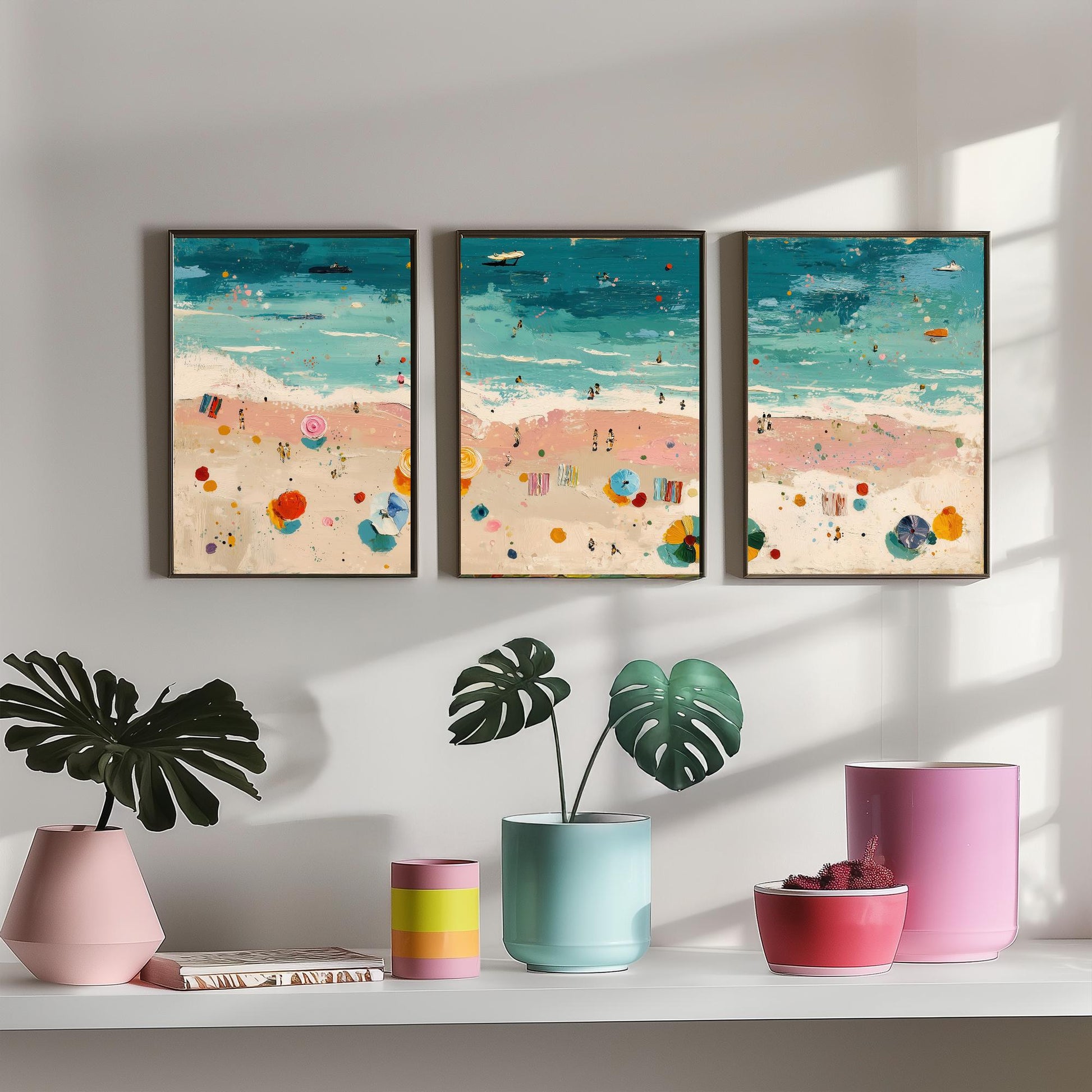 Blackpool Beach Set of Three Prints - Aerial Lancashire Coast Posters - Palette Knife Oil Painting - Seaside Resort Wall Art