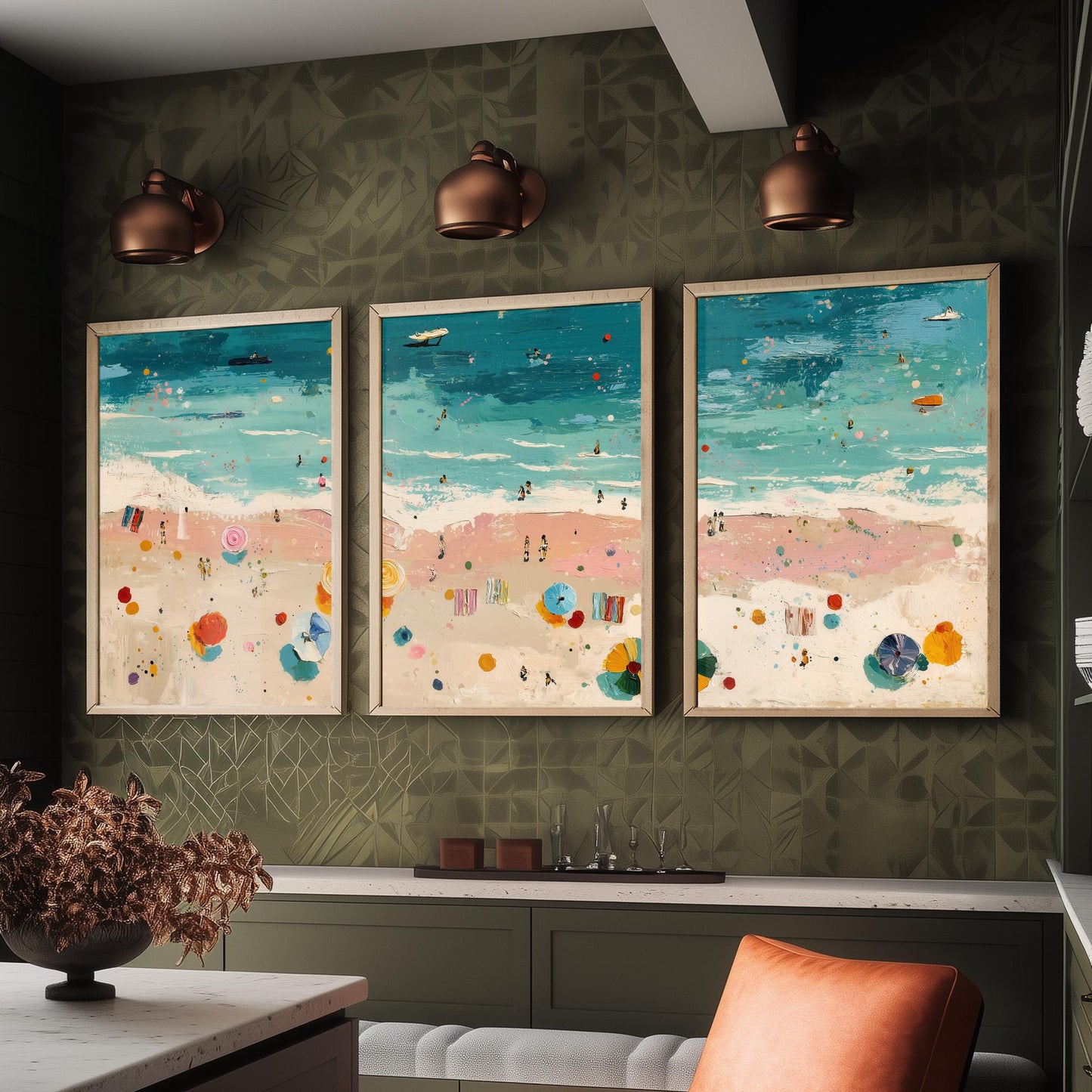 Blackpool Beach Set of Three Prints - Aerial Lancashire Coast Posters - Palette Knife Oil Painting - Seaside Resort Wall Art
