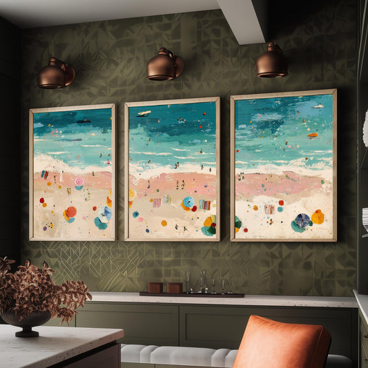 Blackpool Beach Set of Three Prints - Aerial Lancashire Coast Posters - Palette Knife Oil Painting - Seaside Resort Wall Art