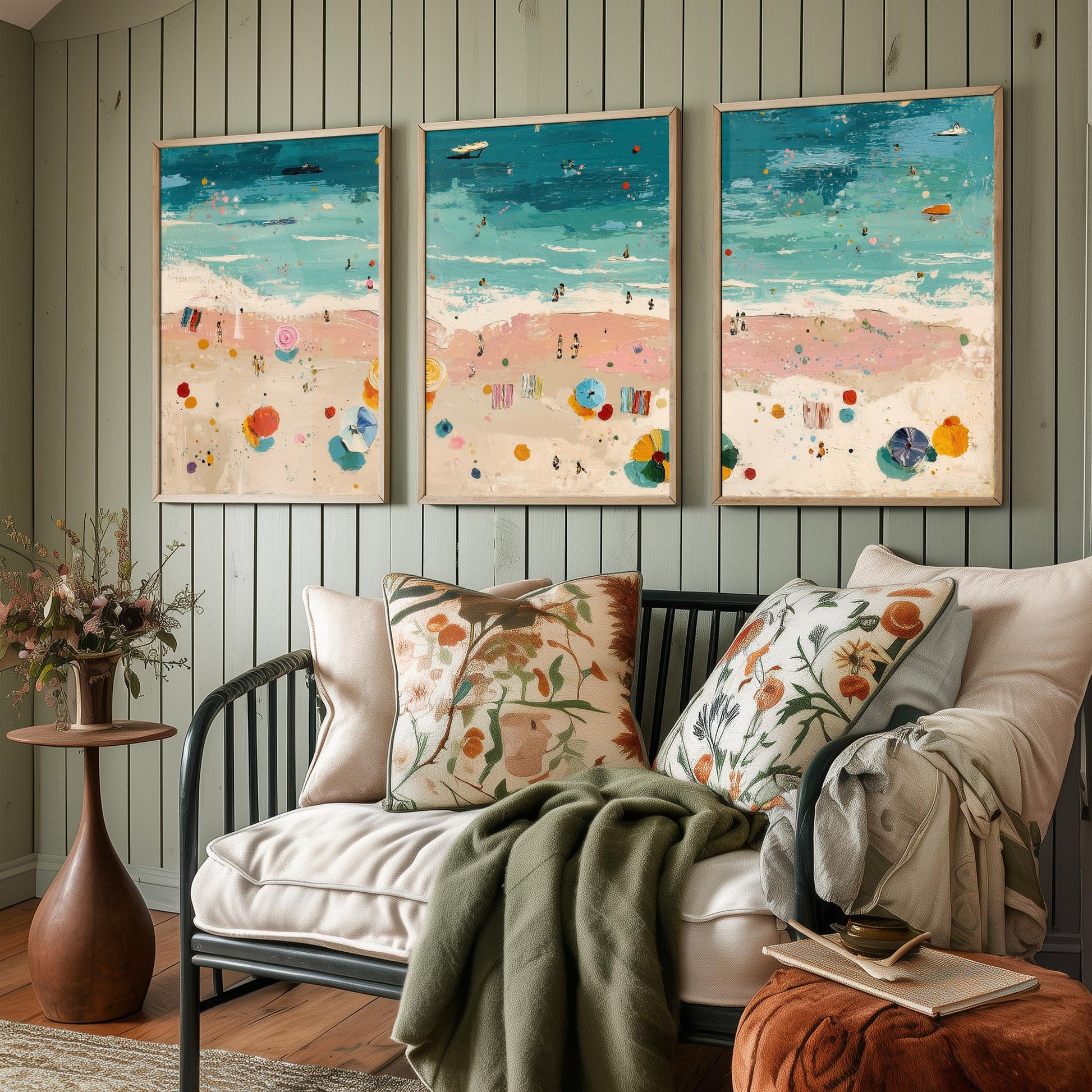 Blackpool Beach Set of Three Prints - Aerial Lancashire Coast Posters - Palette Knife Oil Painting - Seaside Resort Wall Art