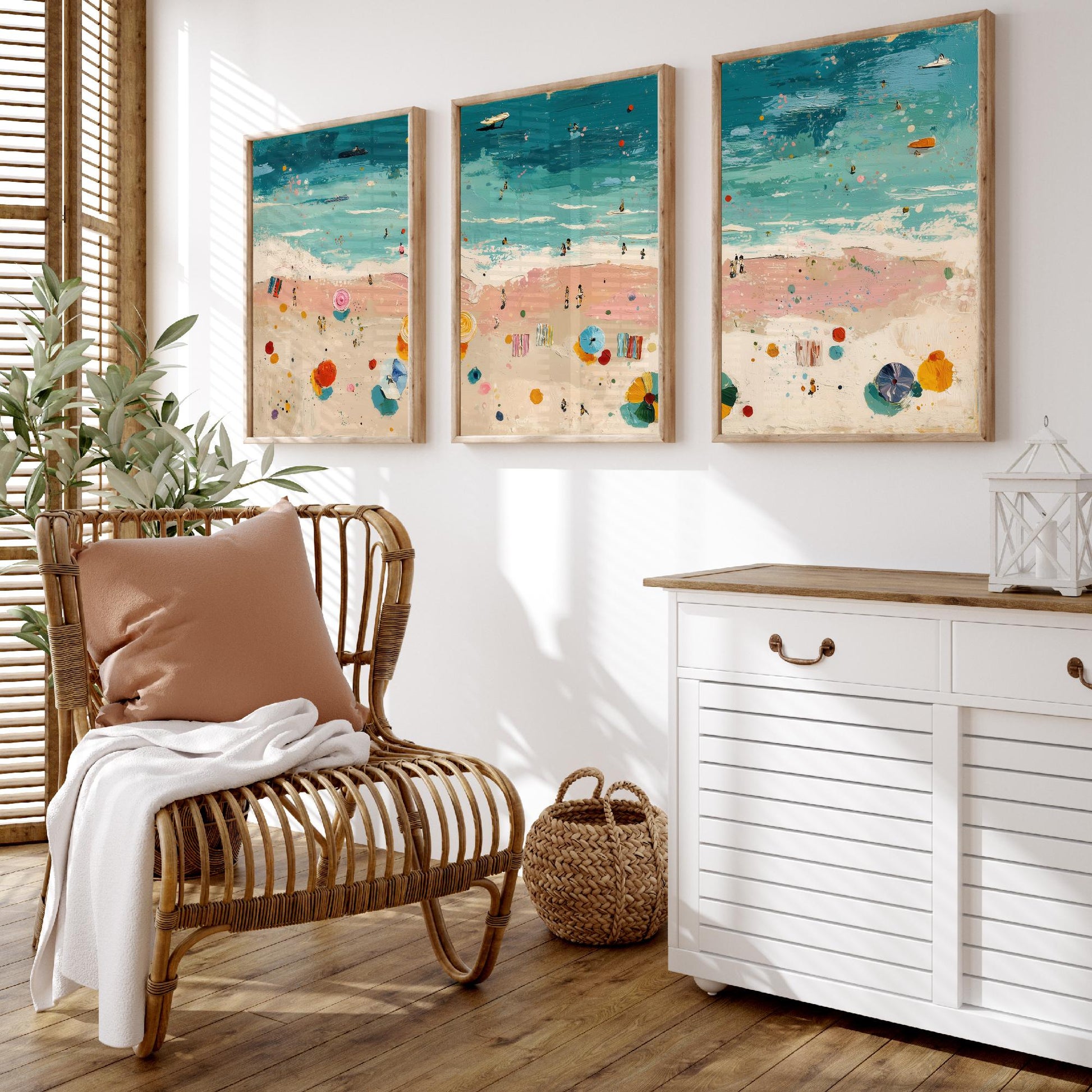 Blackpool Beach Set of Three Prints - Aerial Lancashire Coast Posters - Palette Knife Oil Painting - Seaside Resort Wall Art