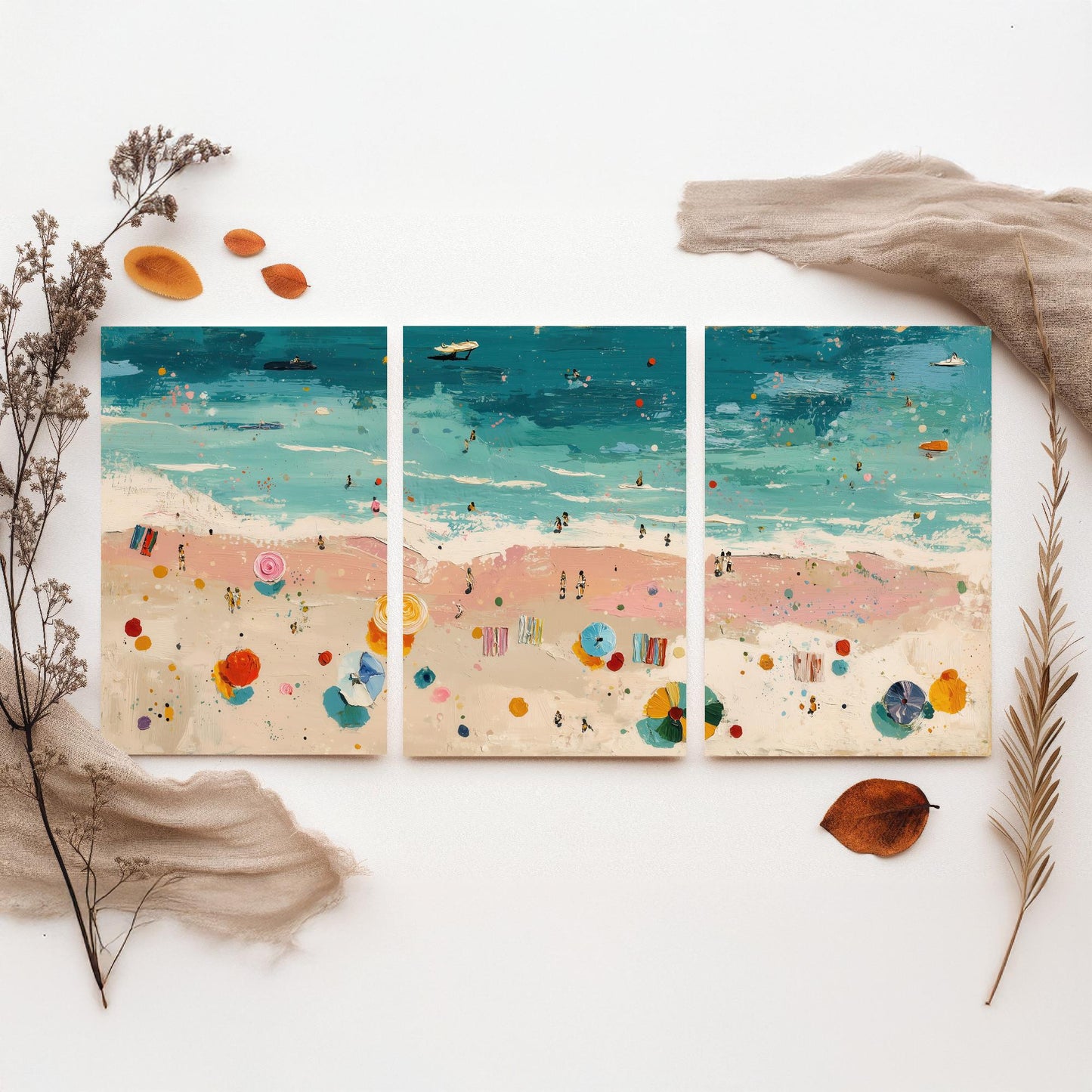 Blackpool Beach Set of Three Prints - Aerial Lancashire Coast Posters - Palette Knife Oil Painting - Seaside Resort Wall Art