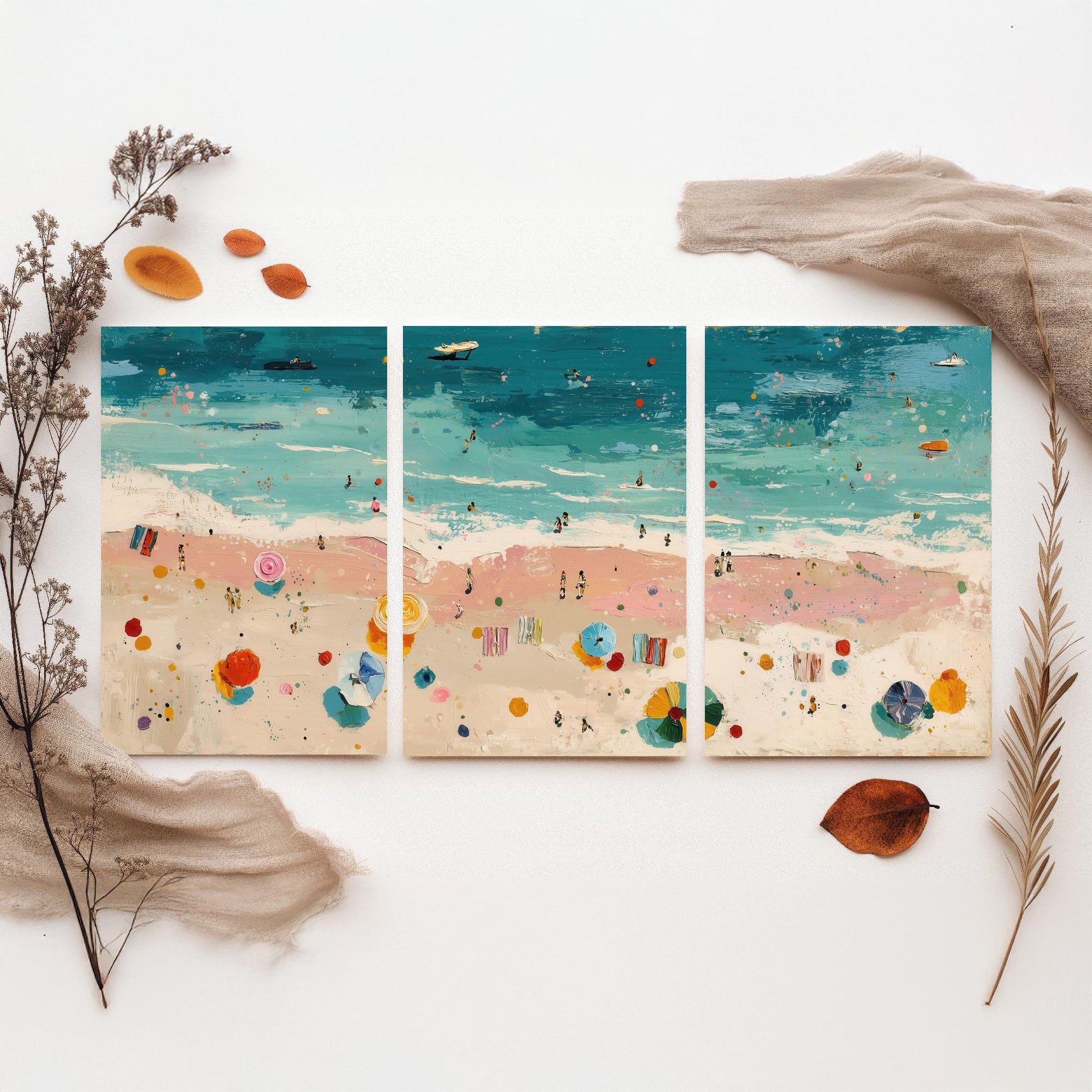 Blackpool Beach Set of Three Prints - Aerial Lancashire Coast Posters - Palette Knife Oil Painting - Seaside Resort Wall Art