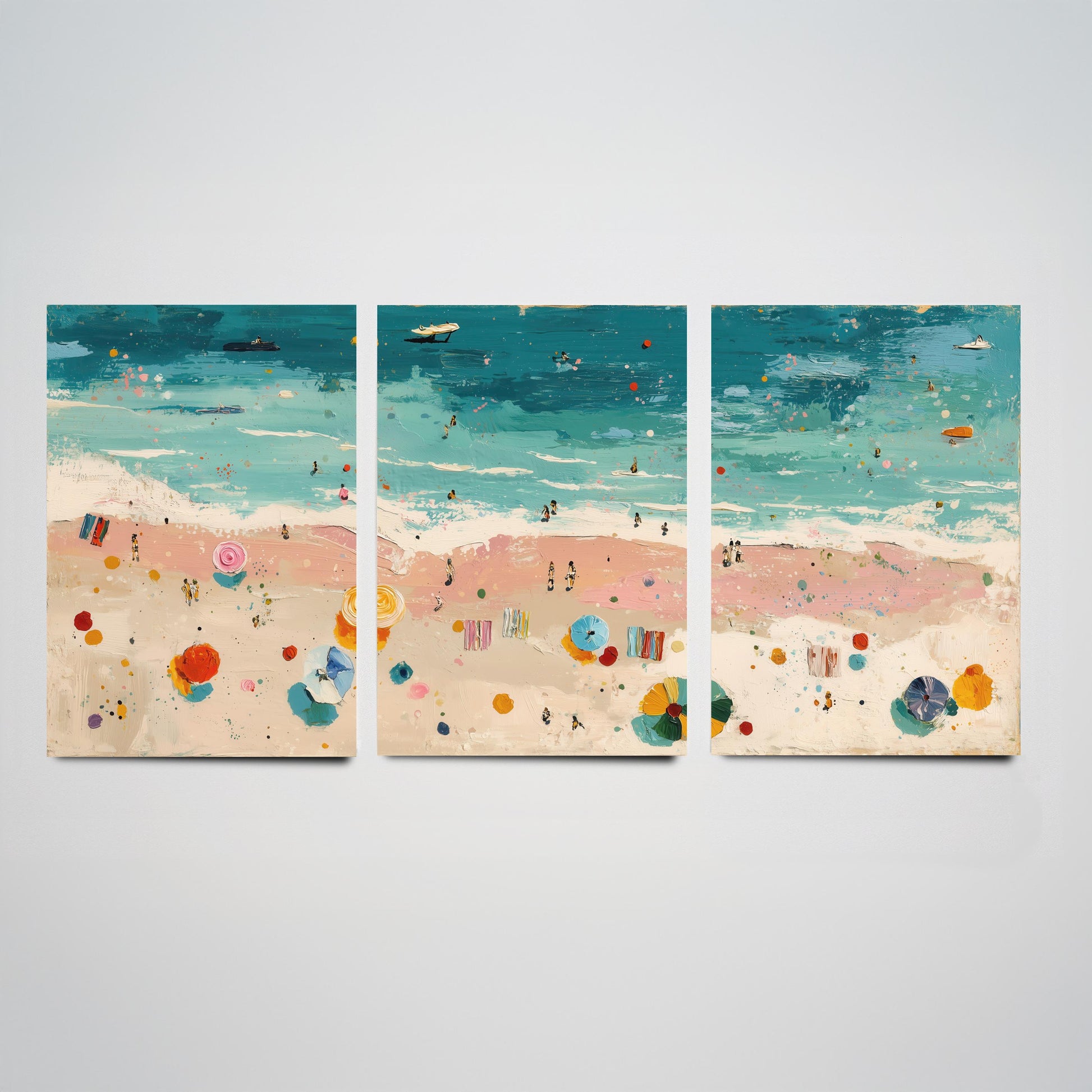 Blackpool Beach Set of Three Prints - Aerial Lancashire Coast Posters - Palette Knife Oil Painting - Seaside Resort Wall Art