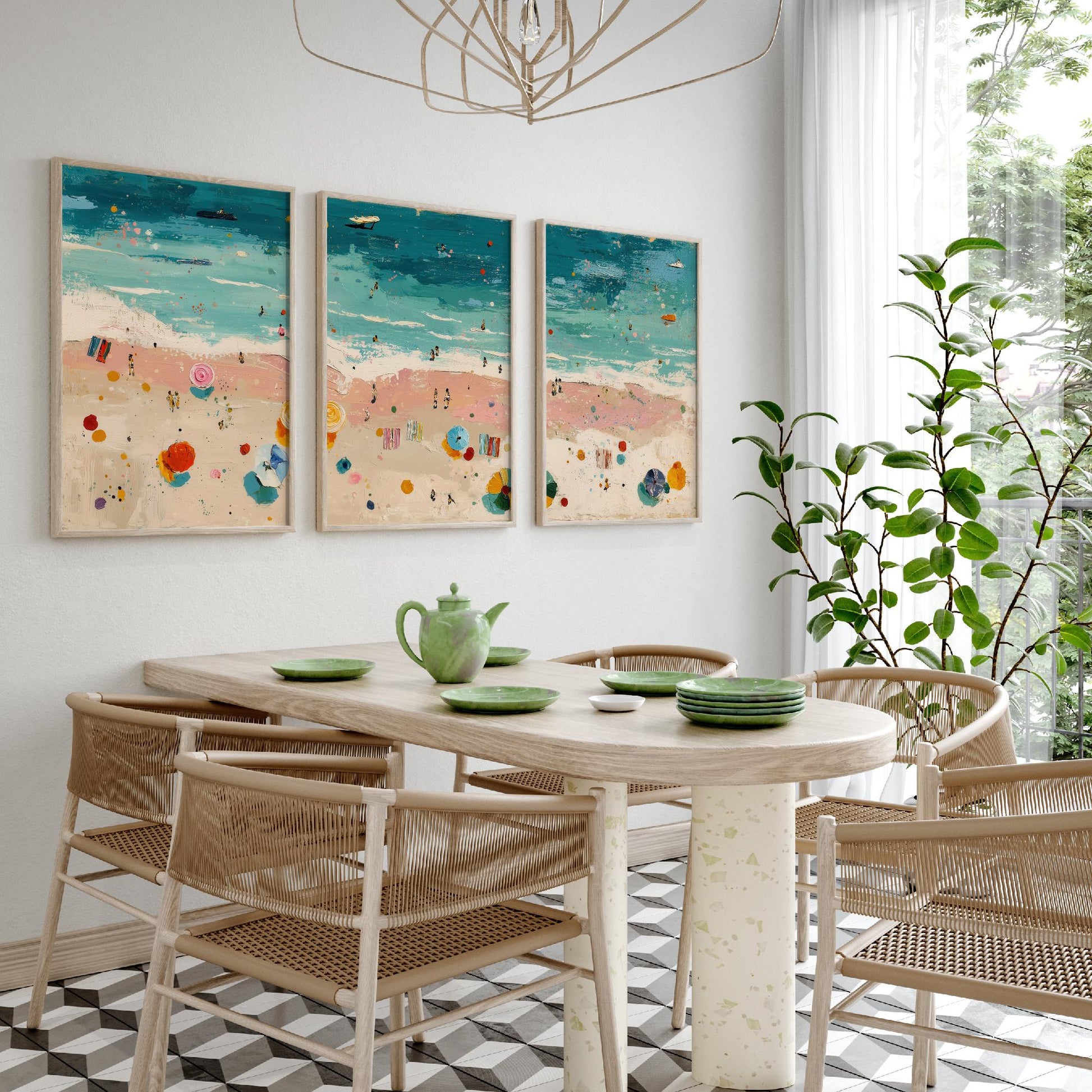 Blackpool Beach Set of Three Prints - Aerial Lancashire Coast Posters - Palette Knife Oil Painting - Seaside Resort Wall Art