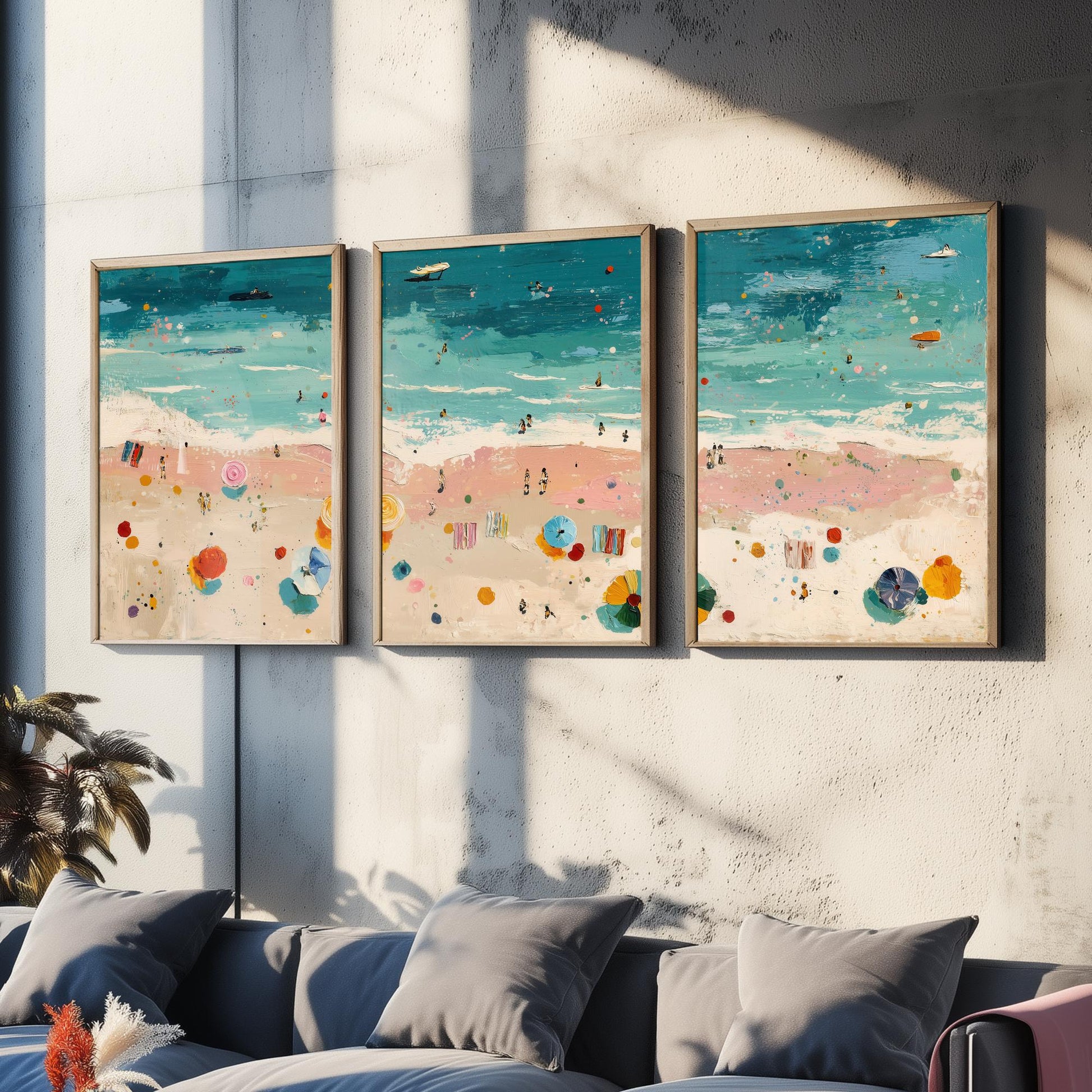 Blackpool Beach Set of Three Prints - Aerial Lancashire Coast Posters - Palette Knife Oil Painting - Seaside Resort Wall Art