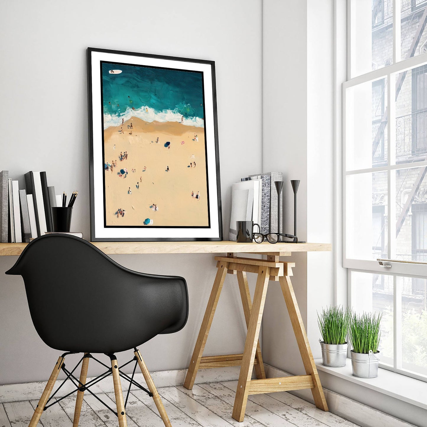 Bournemouth Beach Travel Poster - Aerial Beach Art Print - Impasto Beach Painting - Dorset Panel 1/3