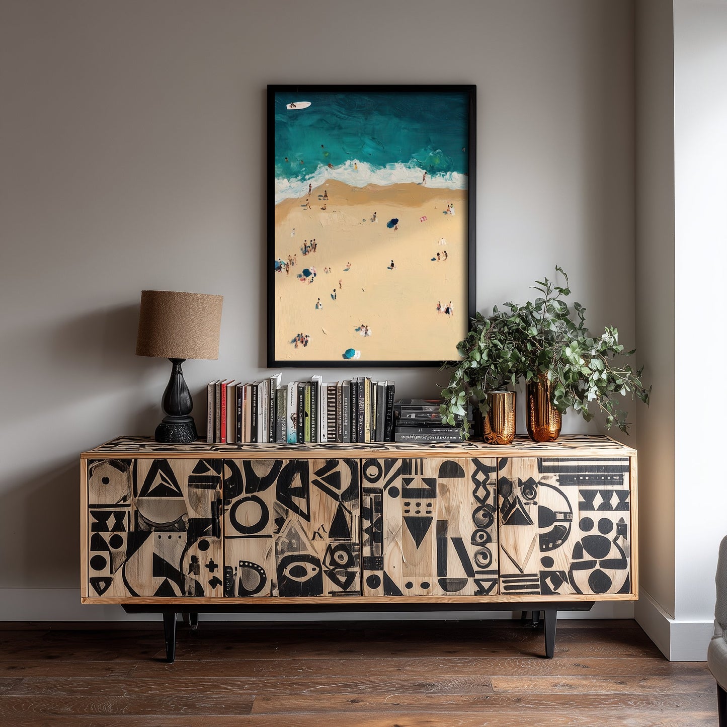 Bournemouth Beach Travel Poster - Aerial Beach Art Print - Impasto Beach Painting - Dorset Panel 1/3