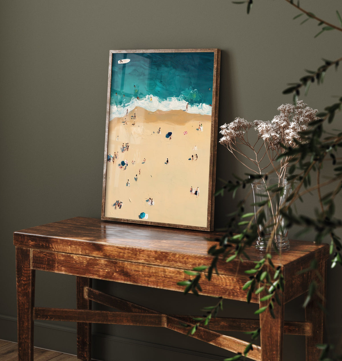 Bournemouth Beach Travel Poster - Aerial Beach Art Print - Impasto Beach Painting - Dorset Panel 1/3