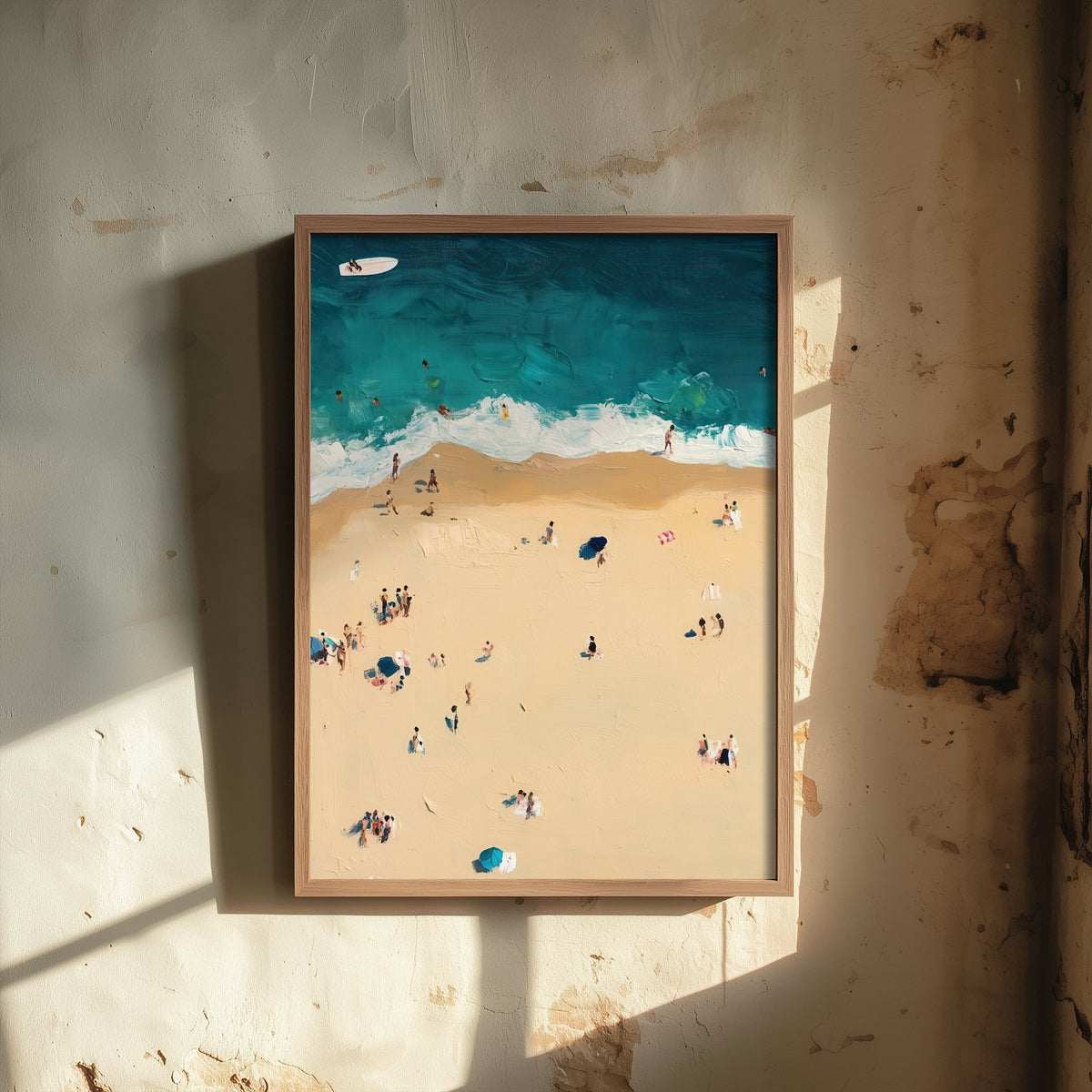Bournemouth Beach Travel Poster - Aerial Beach Art Print - Impasto Beach Painting - Dorset Panel 1/3