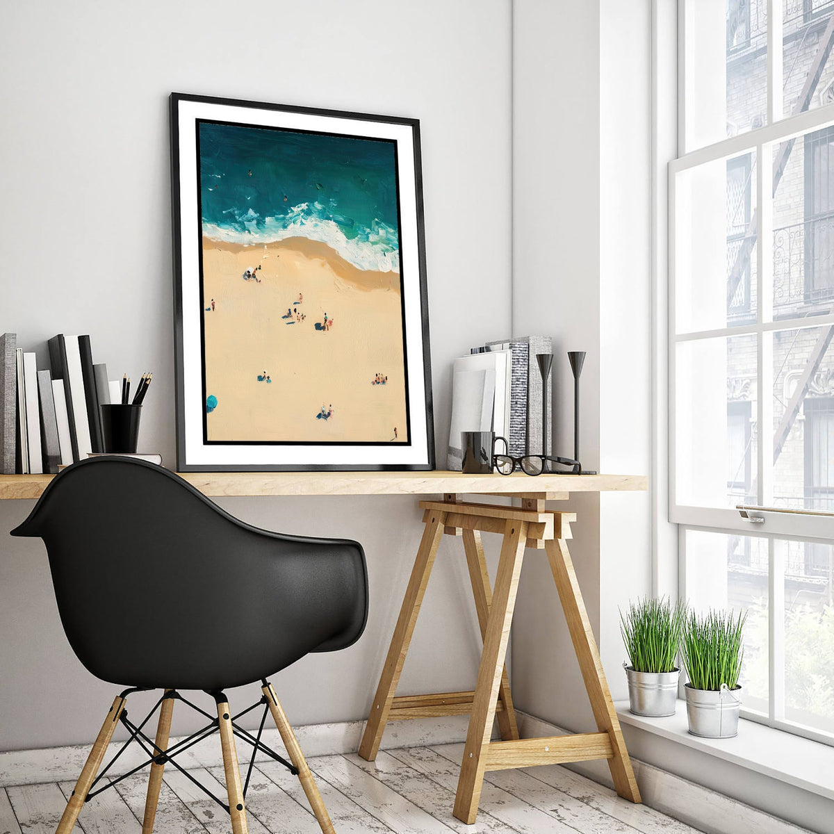 Bournemouth Beach Travel Poster - Aerial Beach Art Print - Impasto Beach Painting - Dorset Panel 2/3