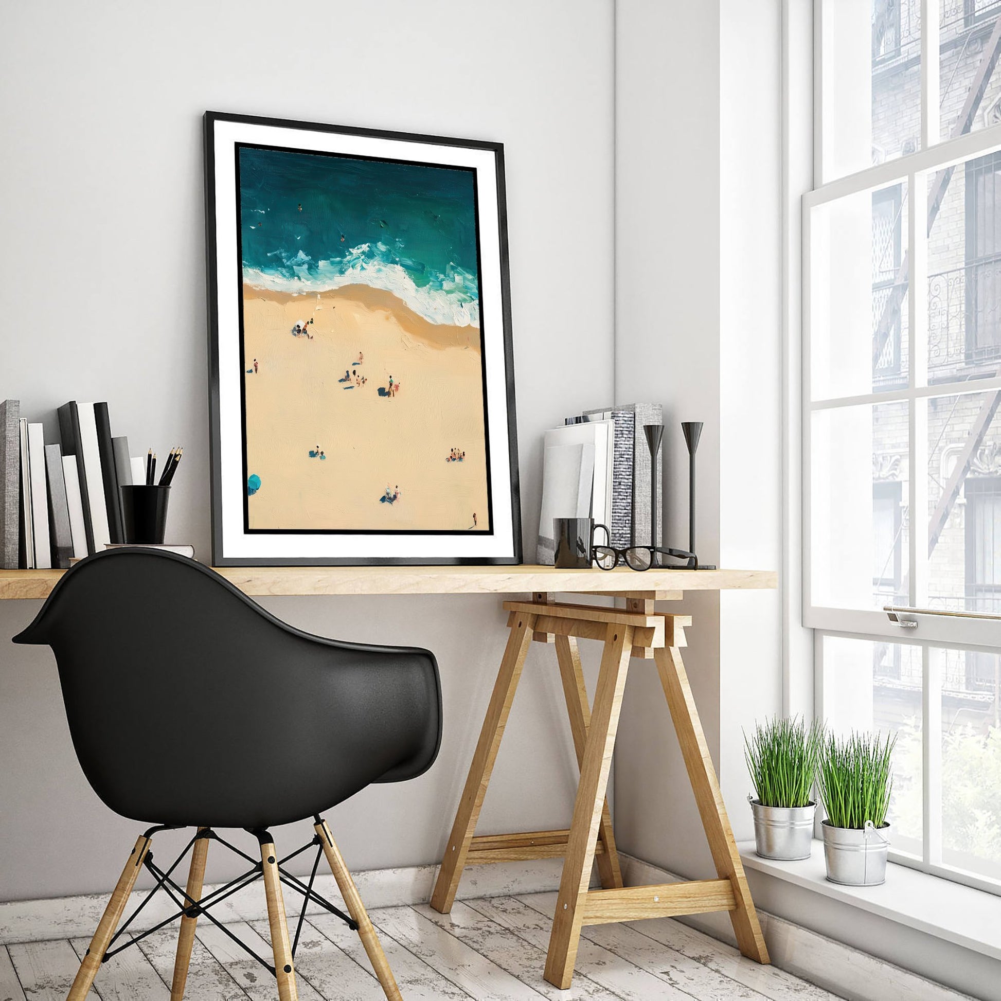 Bournemouth Beach Travel Poster - Aerial Beach Art Print - Impasto Beach Painting - Dorset Panel 2/3