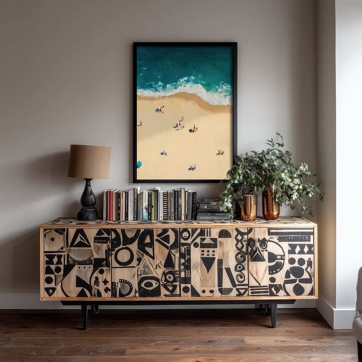 Bournemouth Beach Travel Poster - Aerial Beach Art Print - Impasto Beach Painting - Dorset Panel 2/3