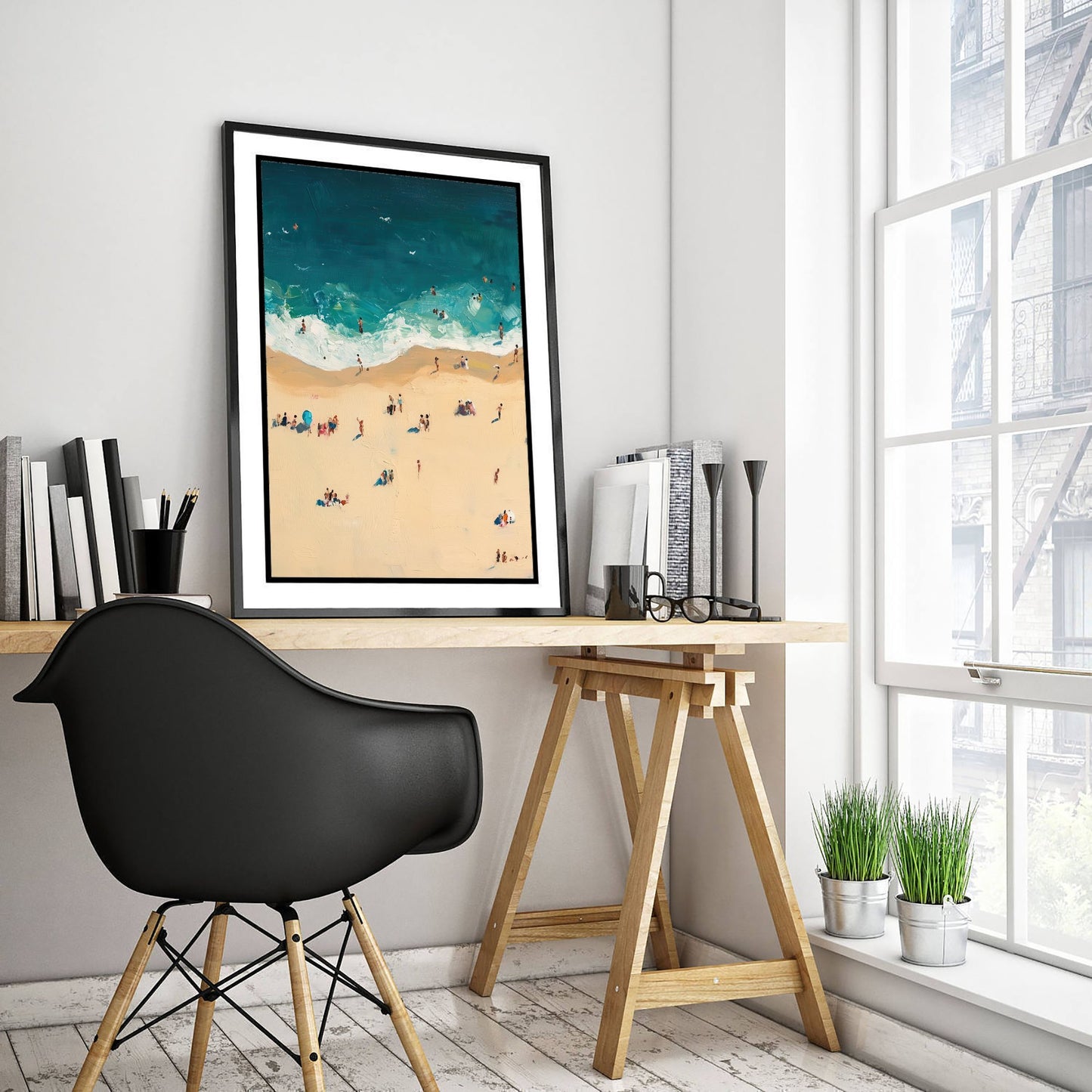 Bournemouth Beach Travel Poster - Aerial Beach Art Print - Impasto Beach Painting - Dorset Panel 3/3