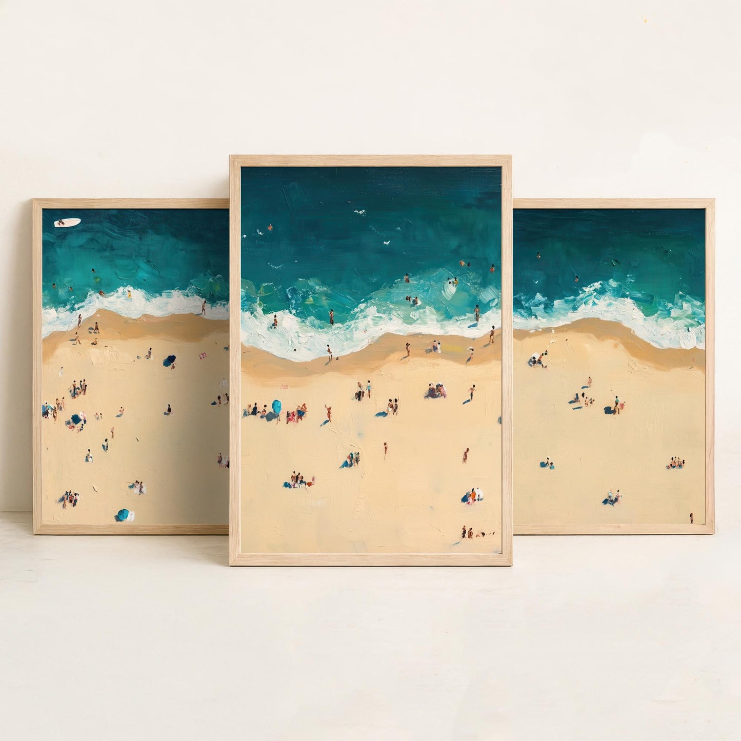 Bournemouth Beach Set of Three Prints - Aerial Dorset Coast Posters - Palette Knife Oil Painting - South Coast Wall Art