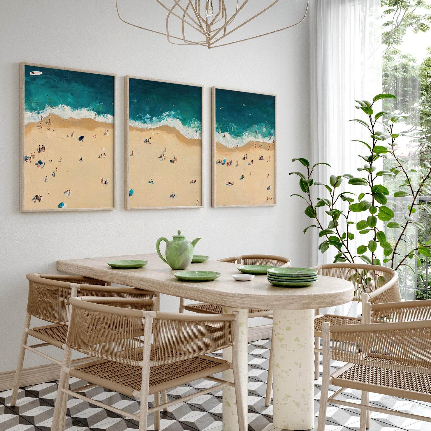 Bournemouth Beach Set of Three Prints - Aerial Dorset Coast Posters - Palette Knife Oil Painting - South Coast Wall Art