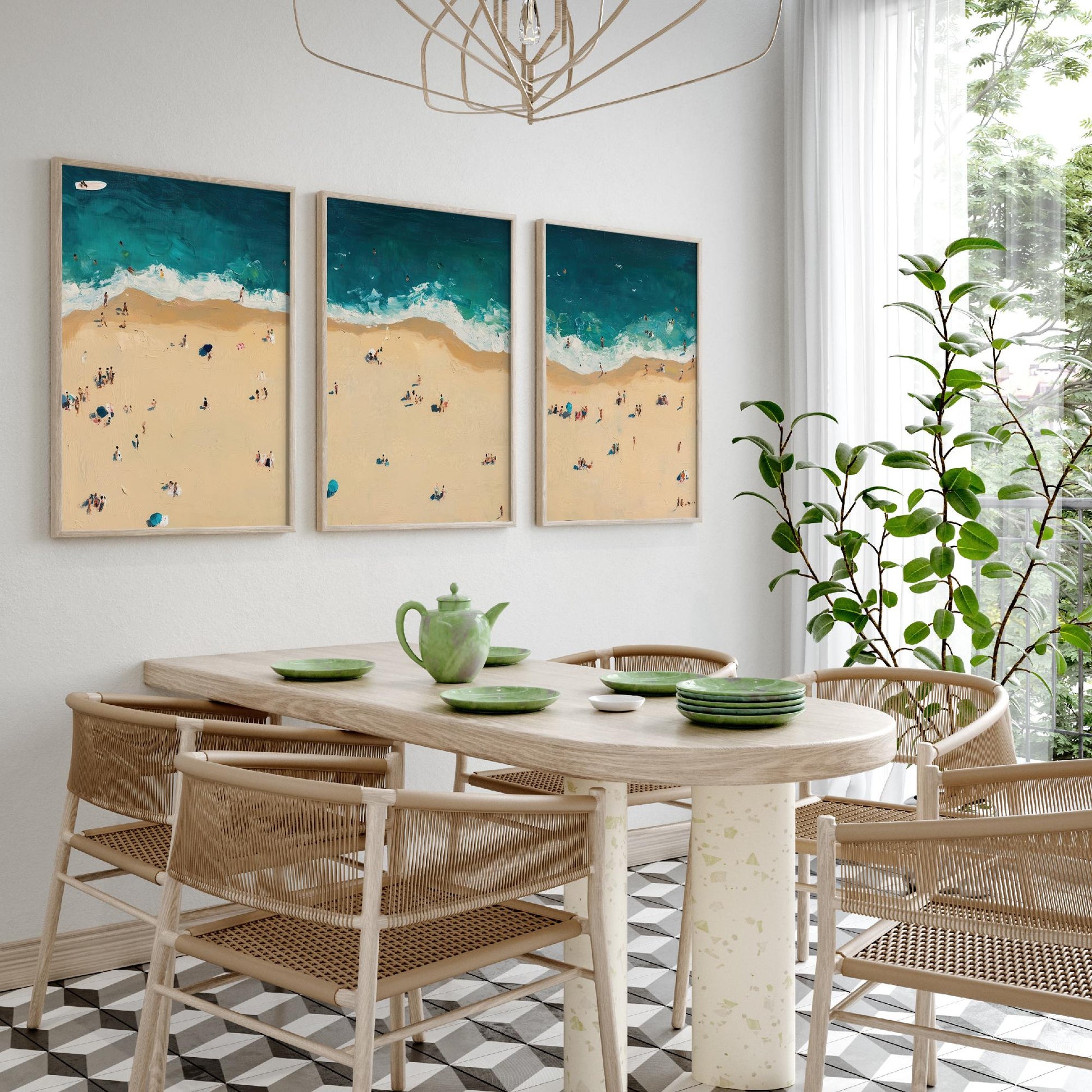 Bournemouth Beach Set of Three Prints - Aerial Dorset Coast Posters - Palette Knife Oil Painting - South Coast Wall Art