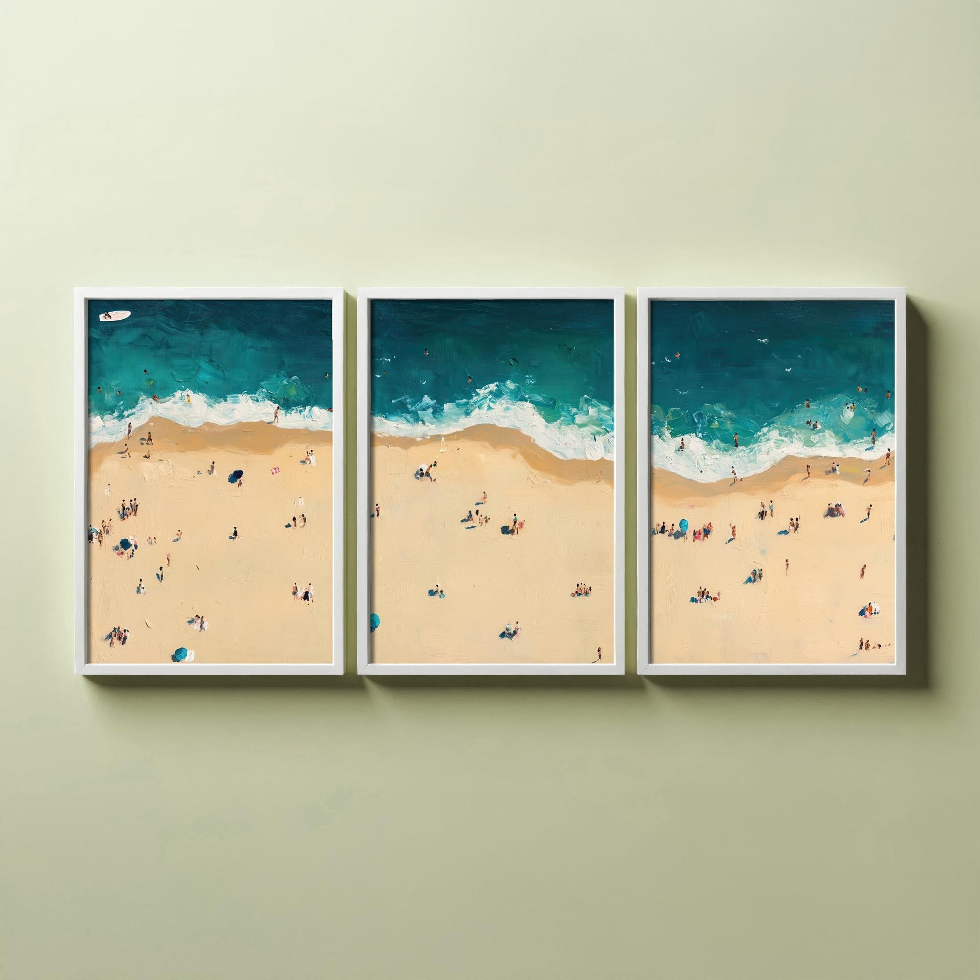 Bournemouth Beach Set of Three Prints - Aerial Dorset Coast Posters - Palette Knife Oil Painting - South Coast Wall Art