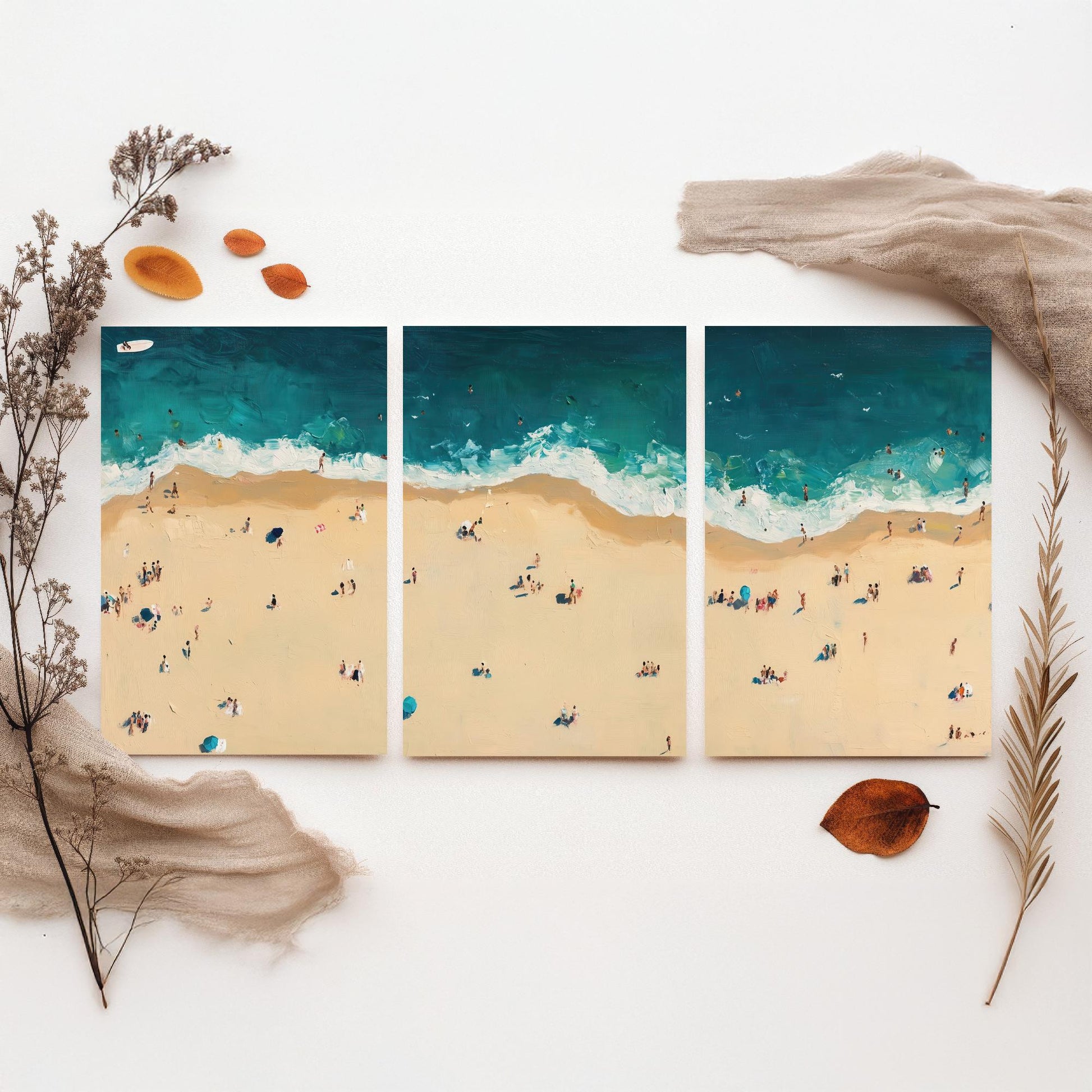Bournemouth Beach Set of Three Prints - Aerial Dorset Coast Posters - Palette Knife Oil Painting - South Coast Wall Art