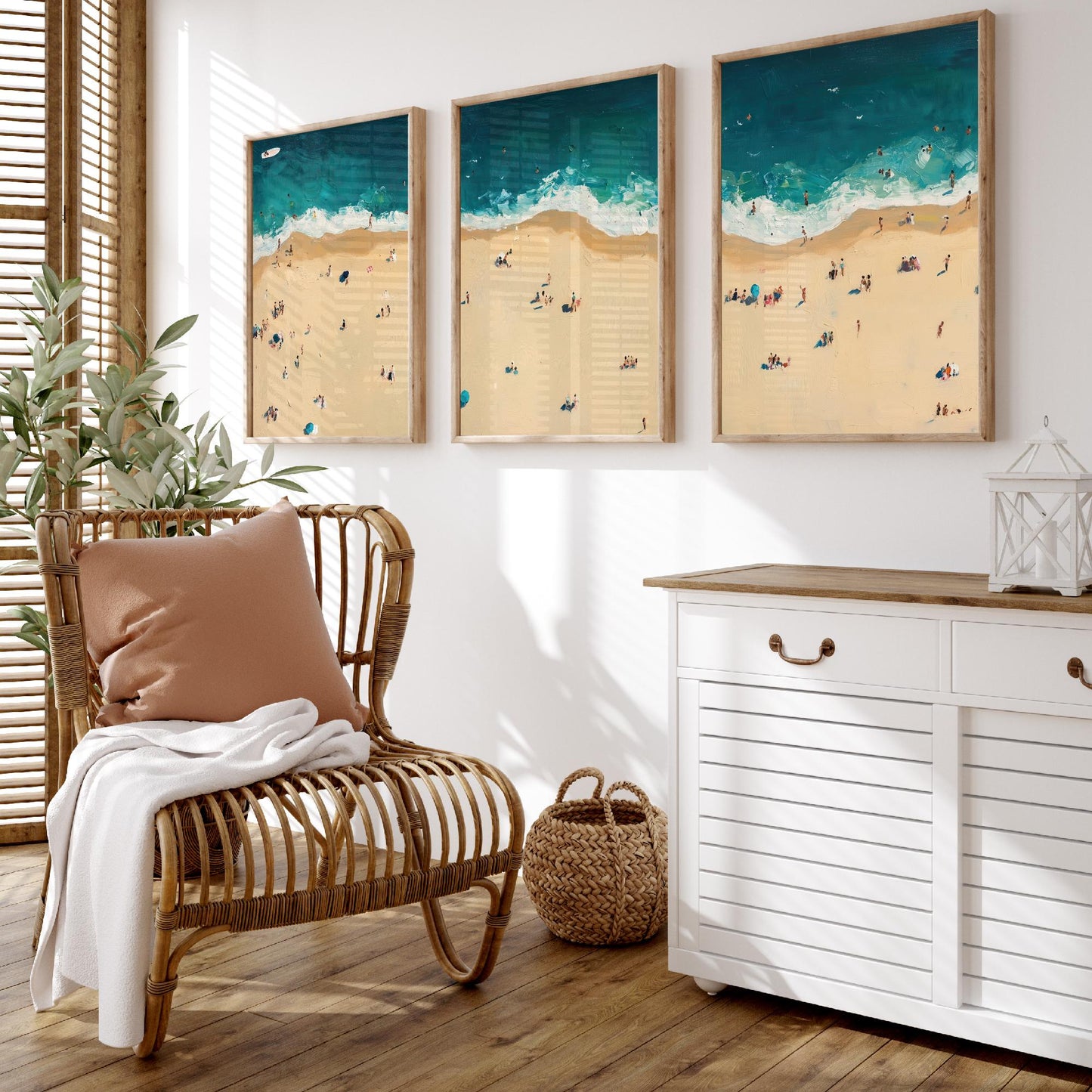 Bournemouth Beach Set of Three Prints - Aerial Dorset Coast Posters - Palette Knife Oil Painting - South Coast Wall Art