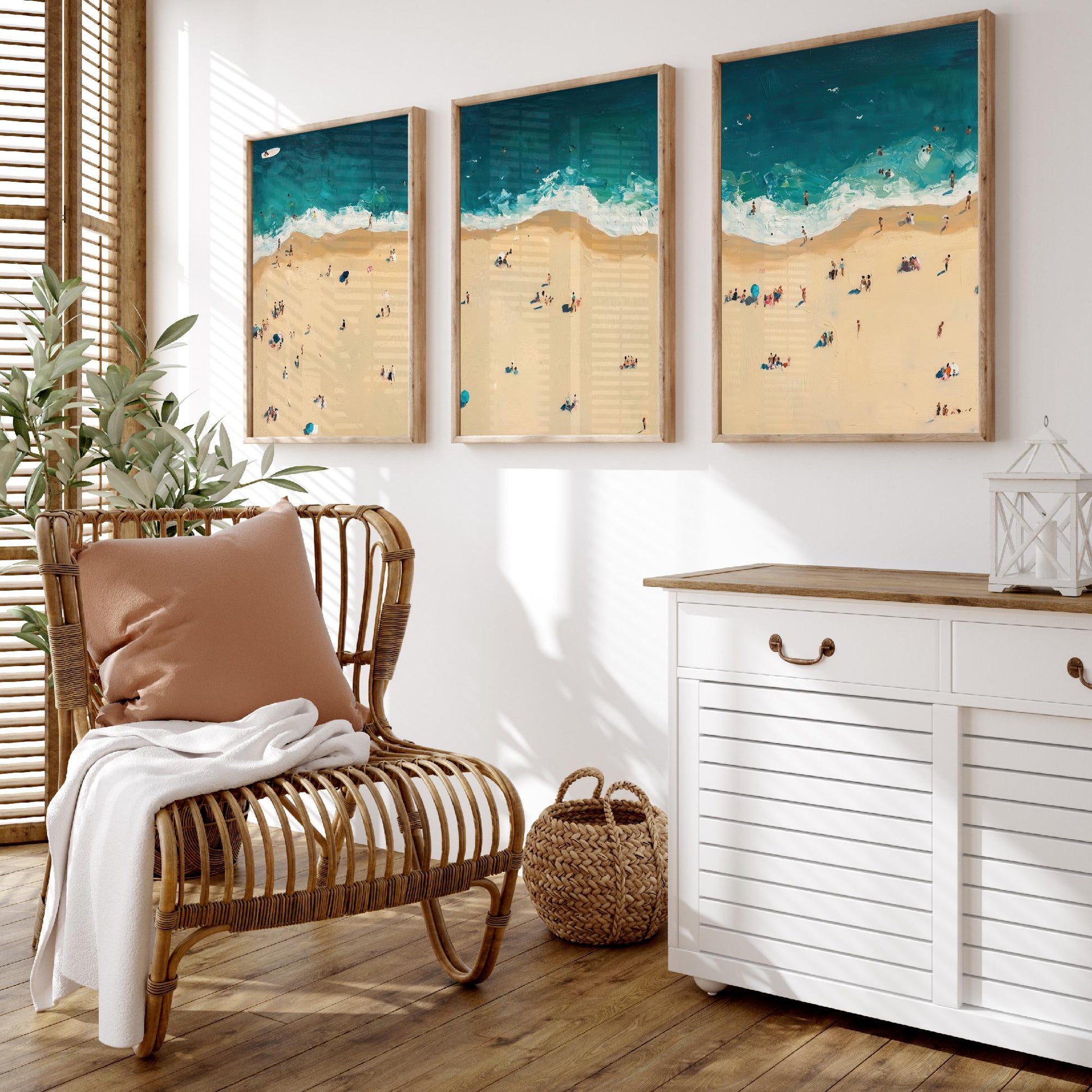Bournemouth Beach Set of Three Prints - Aerial Dorset Coast Posters - Palette Knife Oil Painting - South Coast Wall Art