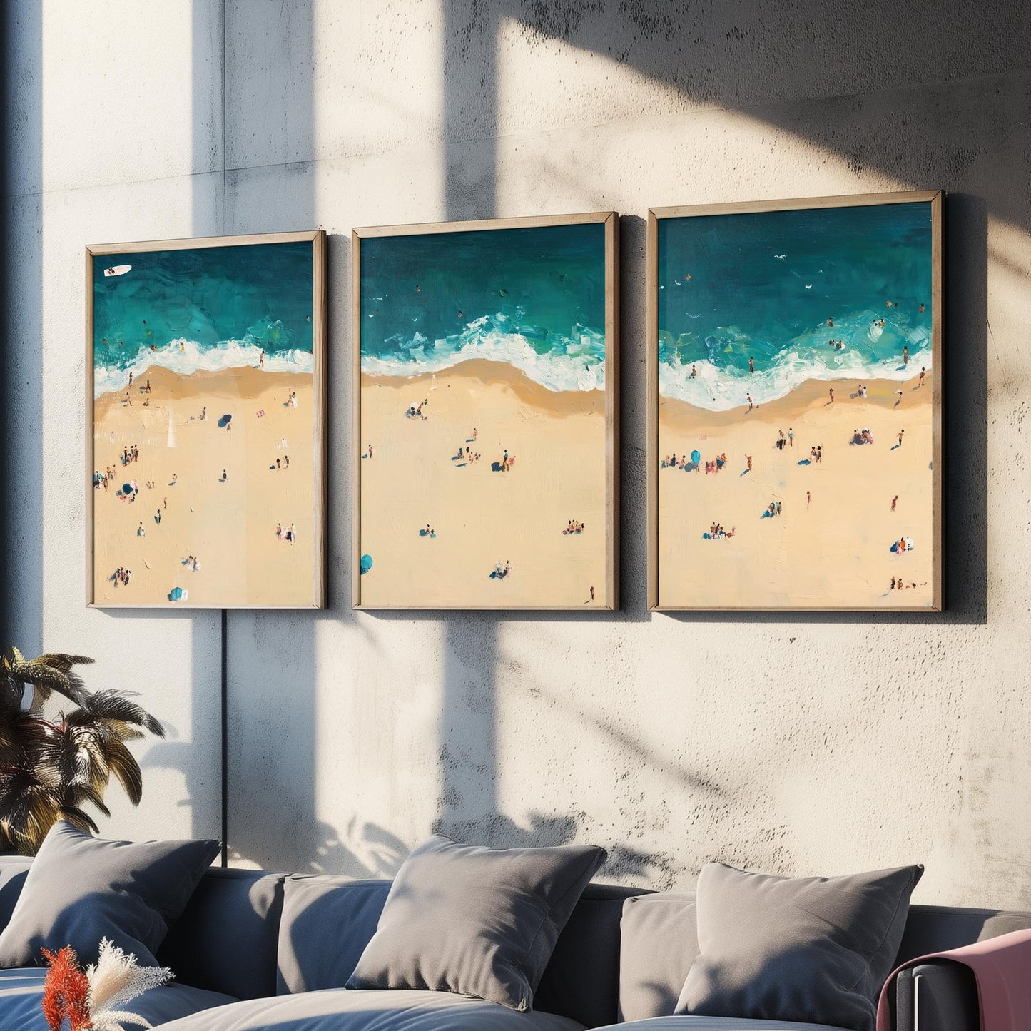 Bournemouth Beach Set of Three Prints - Aerial Dorset Coast Posters - Palette Knife Oil Painting - South Coast Wall Art