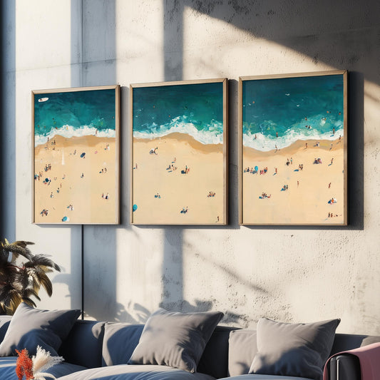 Bournemouth Beach Set of Three Prints - Aerial Dorset Coast Posters - Palette Knife Oil Painting - South Coast Wall Art