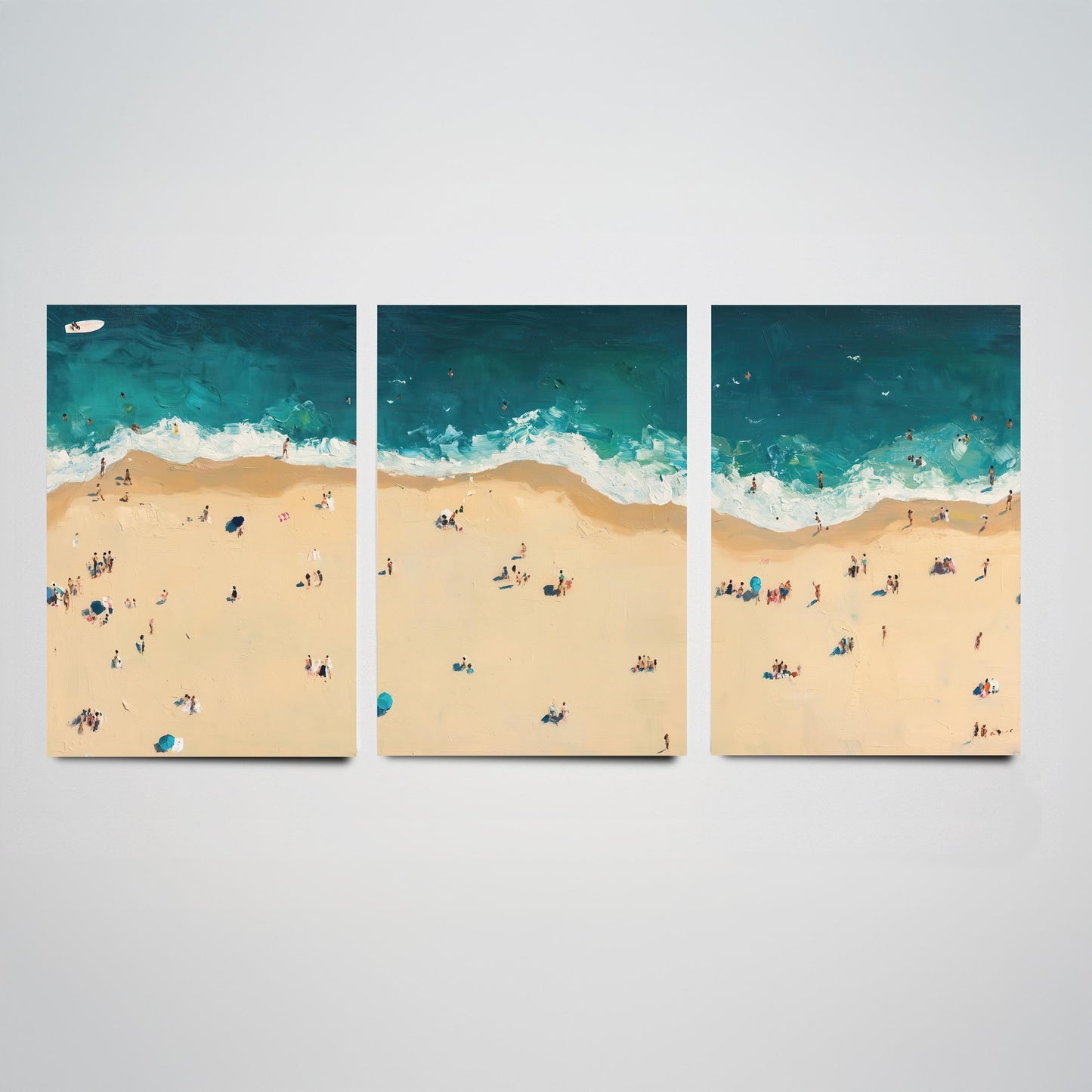 Bournemouth Beach Set of Three Prints - Aerial Dorset Coast Posters - Palette Knife Oil Painting - South Coast Wall Art