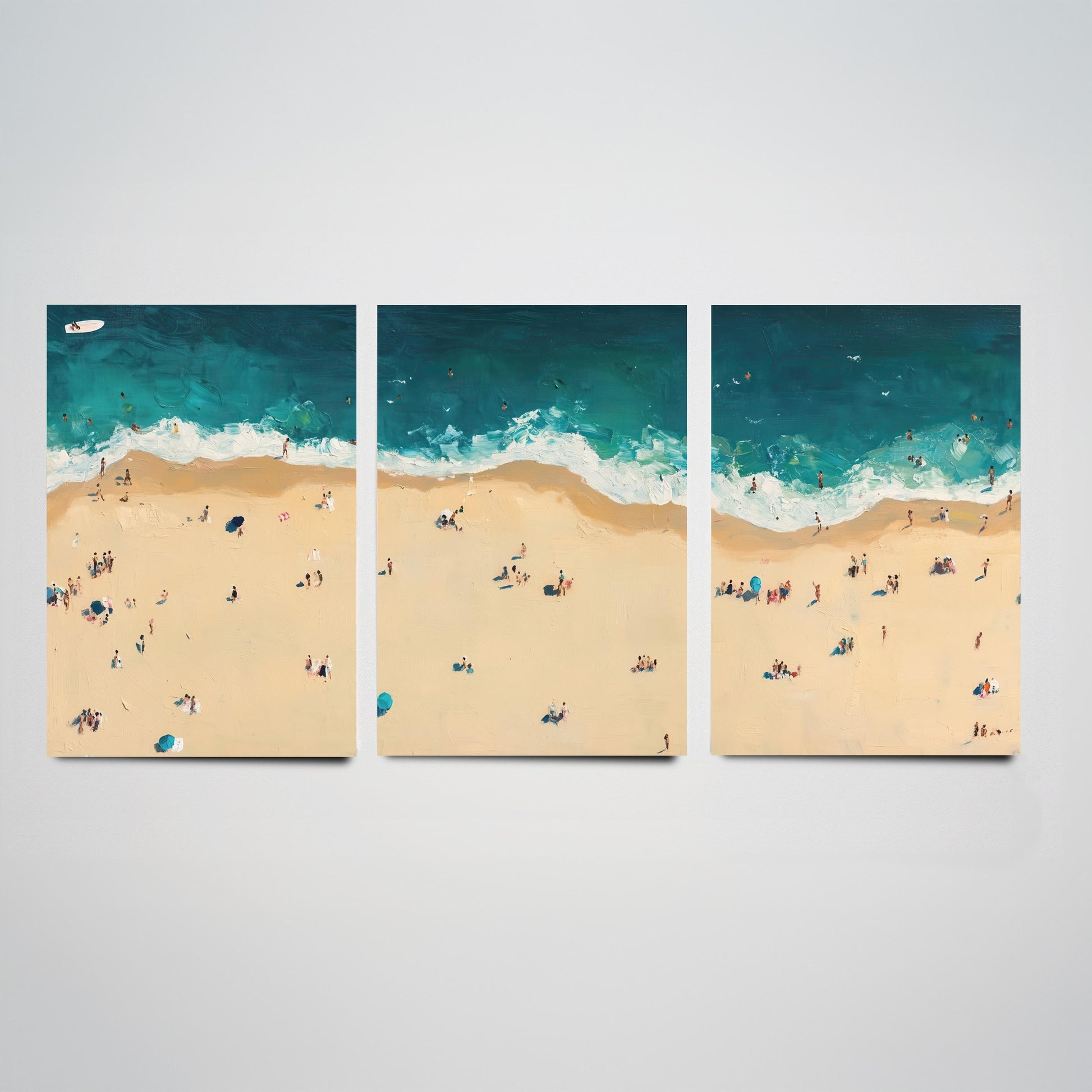 Bournemouth Beach Set of Three Prints - Aerial Dorset Coast Posters - Palette Knife Oil Painting - South Coast Wall Art