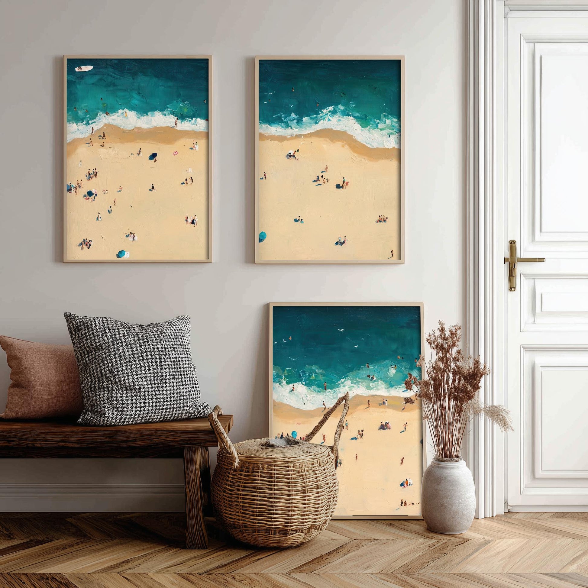 Bournemouth Beach Set of Three Prints - Aerial Dorset Coast Posters - Palette Knife Oil Painting - South Coast Wall Art