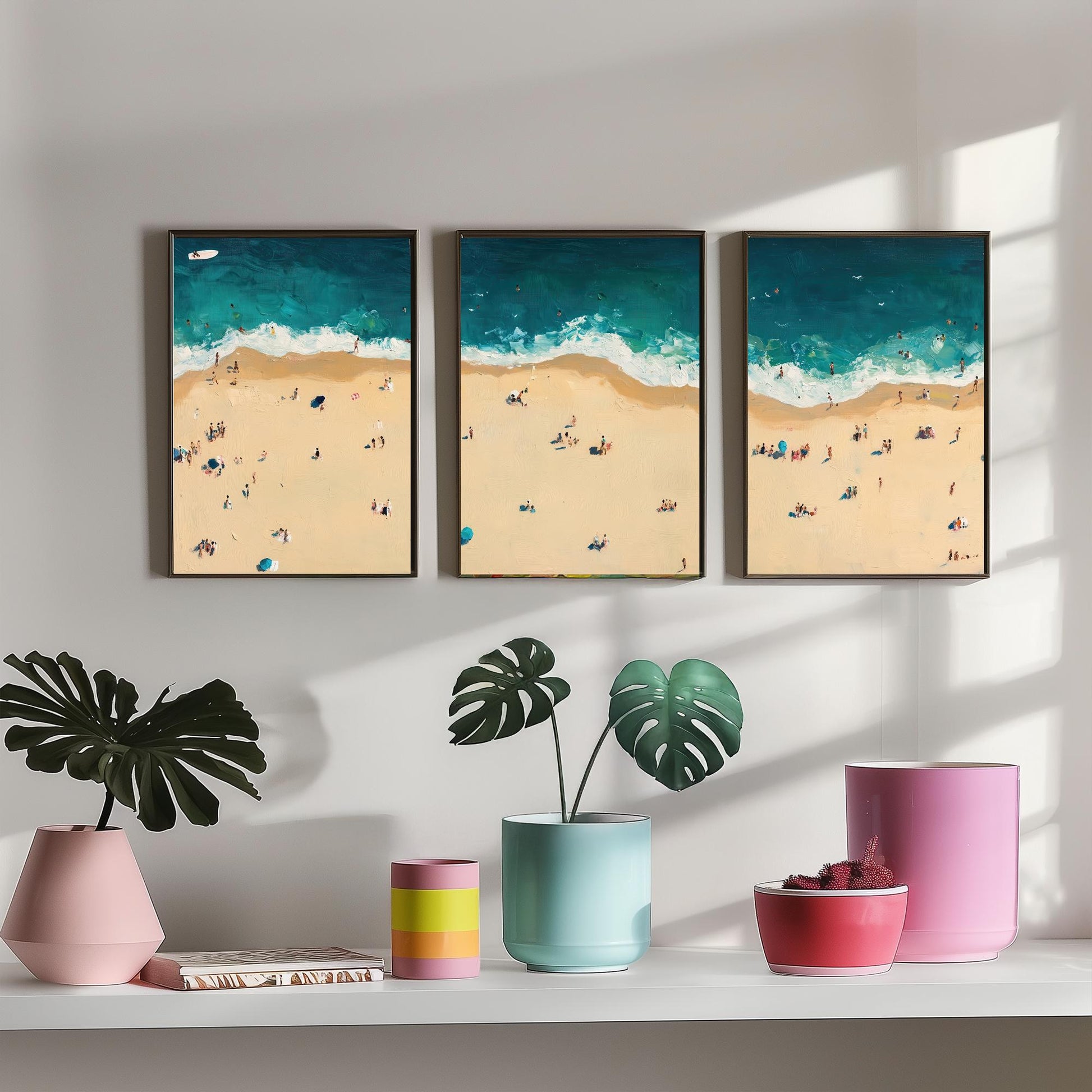 Bournemouth Beach Set of Three Prints - Aerial Dorset Coast Posters - Palette Knife Oil Painting - South Coast Wall Art