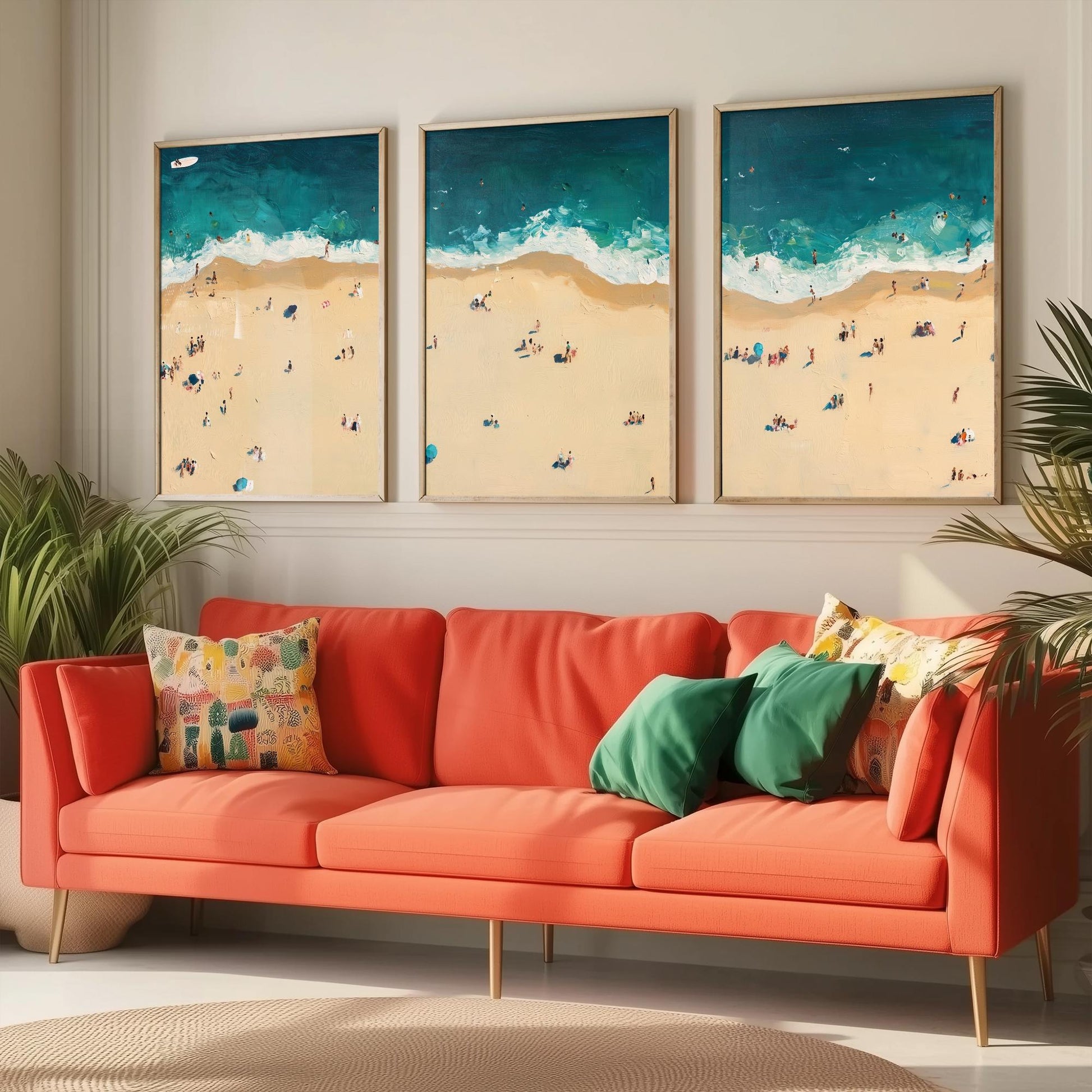 Bournemouth Beach Set of Three Prints - Aerial Dorset Coast Posters - Palette Knife Oil Painting - South Coast Wall Art