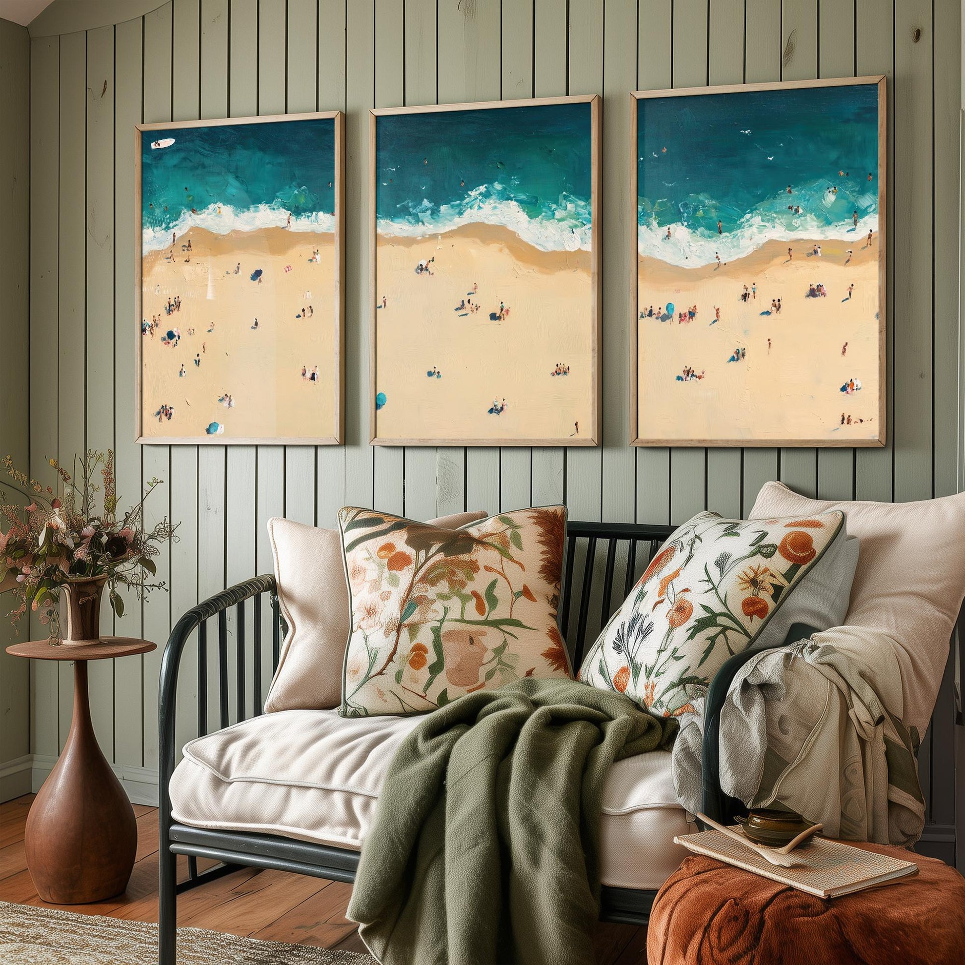 Bournemouth Beach Set of Three Prints - Aerial Dorset Coast Posters - Palette Knife Oil Painting - South Coast Wall Art