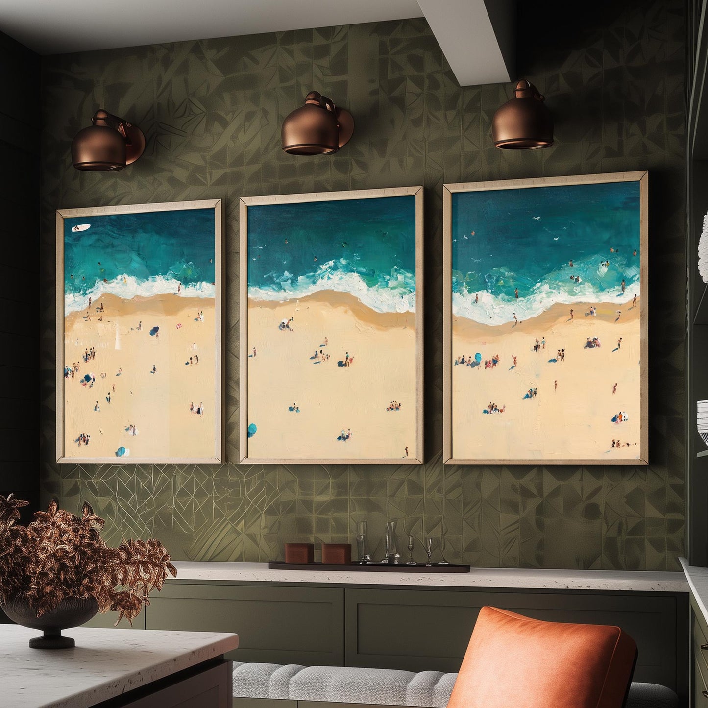 Bournemouth Beach Set of Three Prints - Aerial Dorset Coast Posters - Palette Knife Oil Painting - South Coast Wall Art