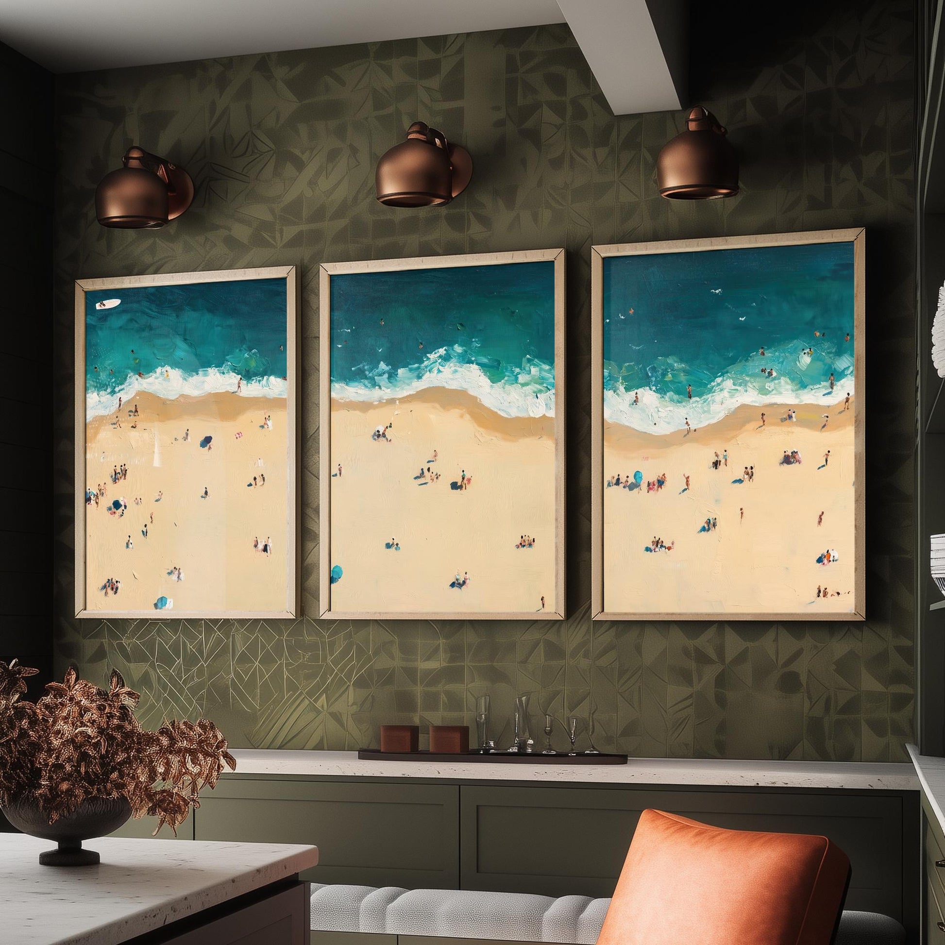 Bournemouth Beach Set of Three Prints - Aerial Dorset Coast Posters - Palette Knife Oil Painting - South Coast Wall Art