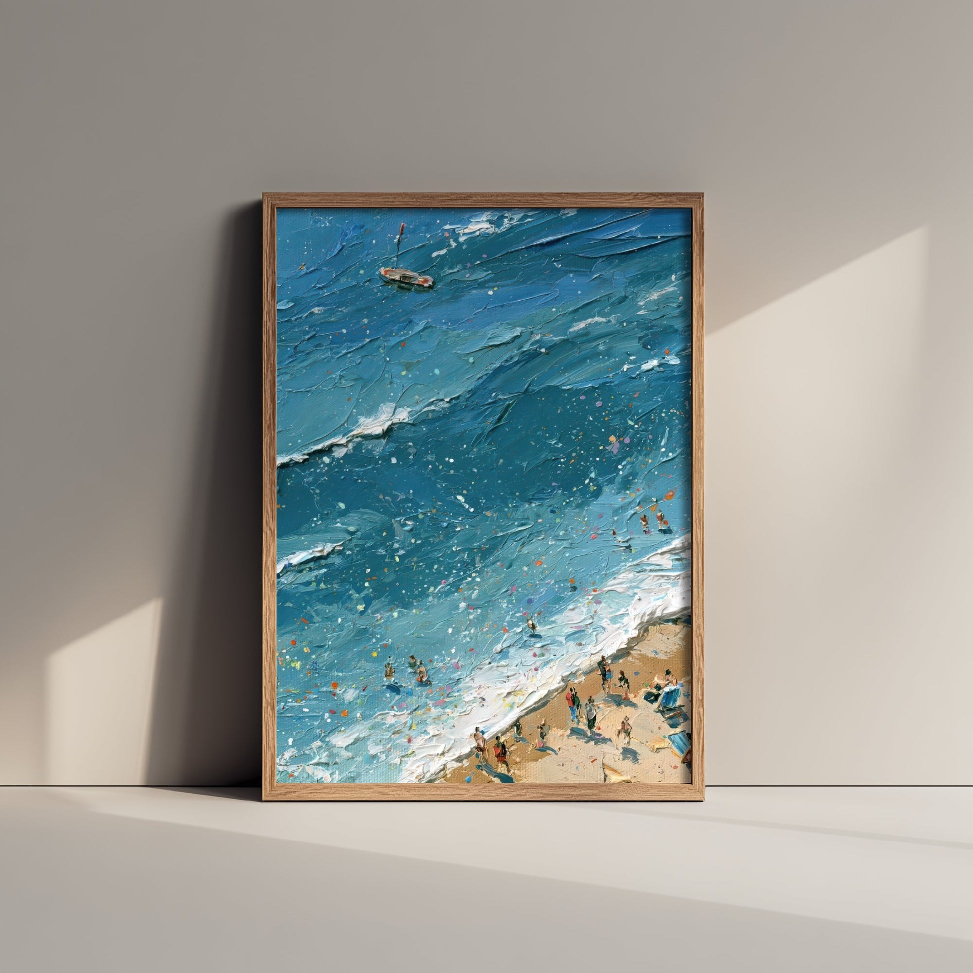 Brighton Beach Travel Poster - Aerial Beach Art Print - Impasto Beach Painting - East Sussex Panel 1/3