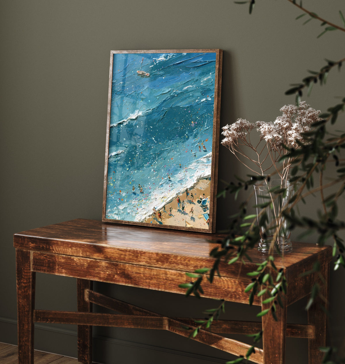 Brighton Beach Travel Poster - Aerial Beach Art Print - Impasto Beach Painting - East Sussex Panel 1/3