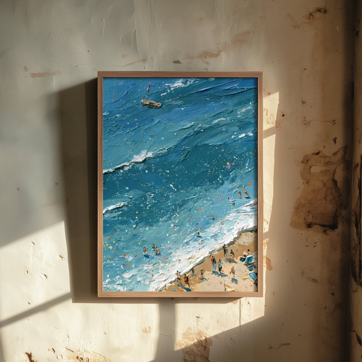 Brighton Beach Travel Poster - Aerial Beach Art Print - Impasto Beach Painting - East Sussex Panel 1/3