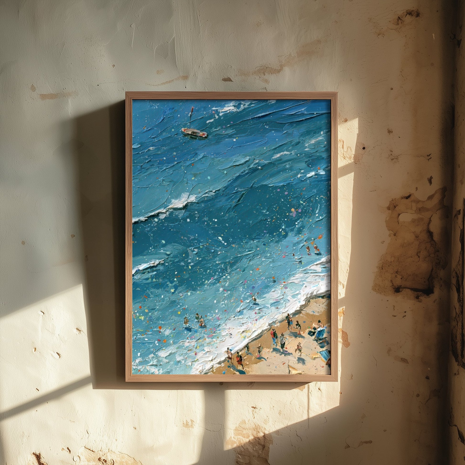 Brighton Beach Travel Poster - Aerial Beach Art Print - Impasto Beach Painting - East Sussex Panel 1/3