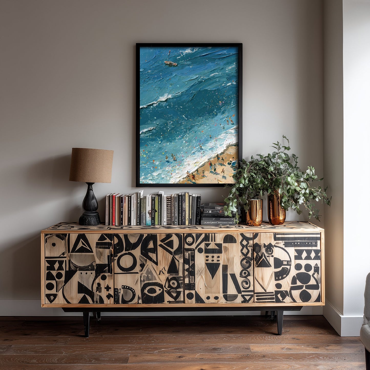 Brighton Beach Travel Poster - Aerial Beach Art Print - Impasto Beach Painting - East Sussex Panel 1/3