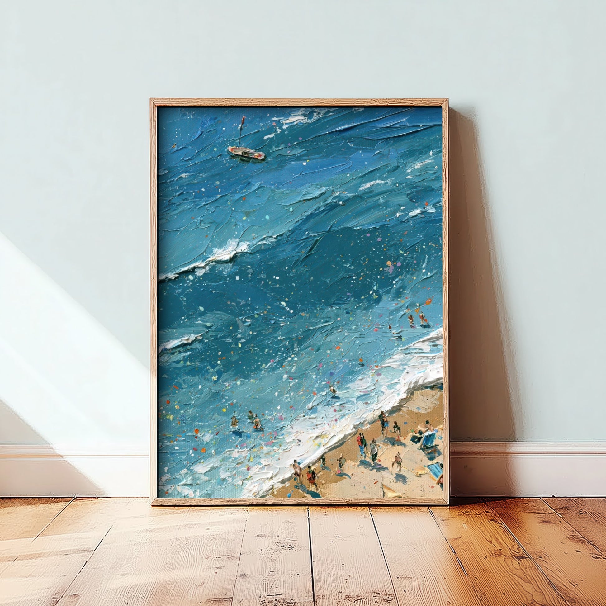 Brighton Beach Travel Poster - Aerial Beach Art Print - Impasto Beach Painting - East Sussex Panel 1/3